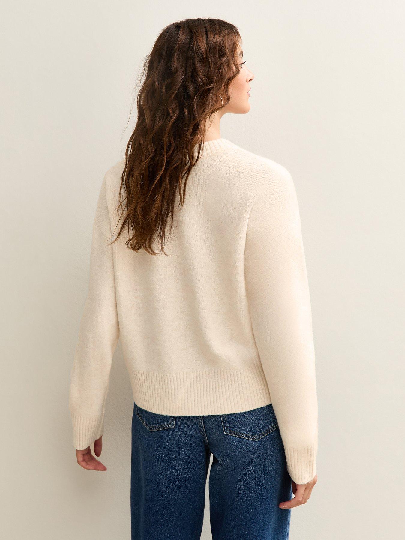  image of new-look-christmas-sequinned-santa-baby-slogan-jumper-beige