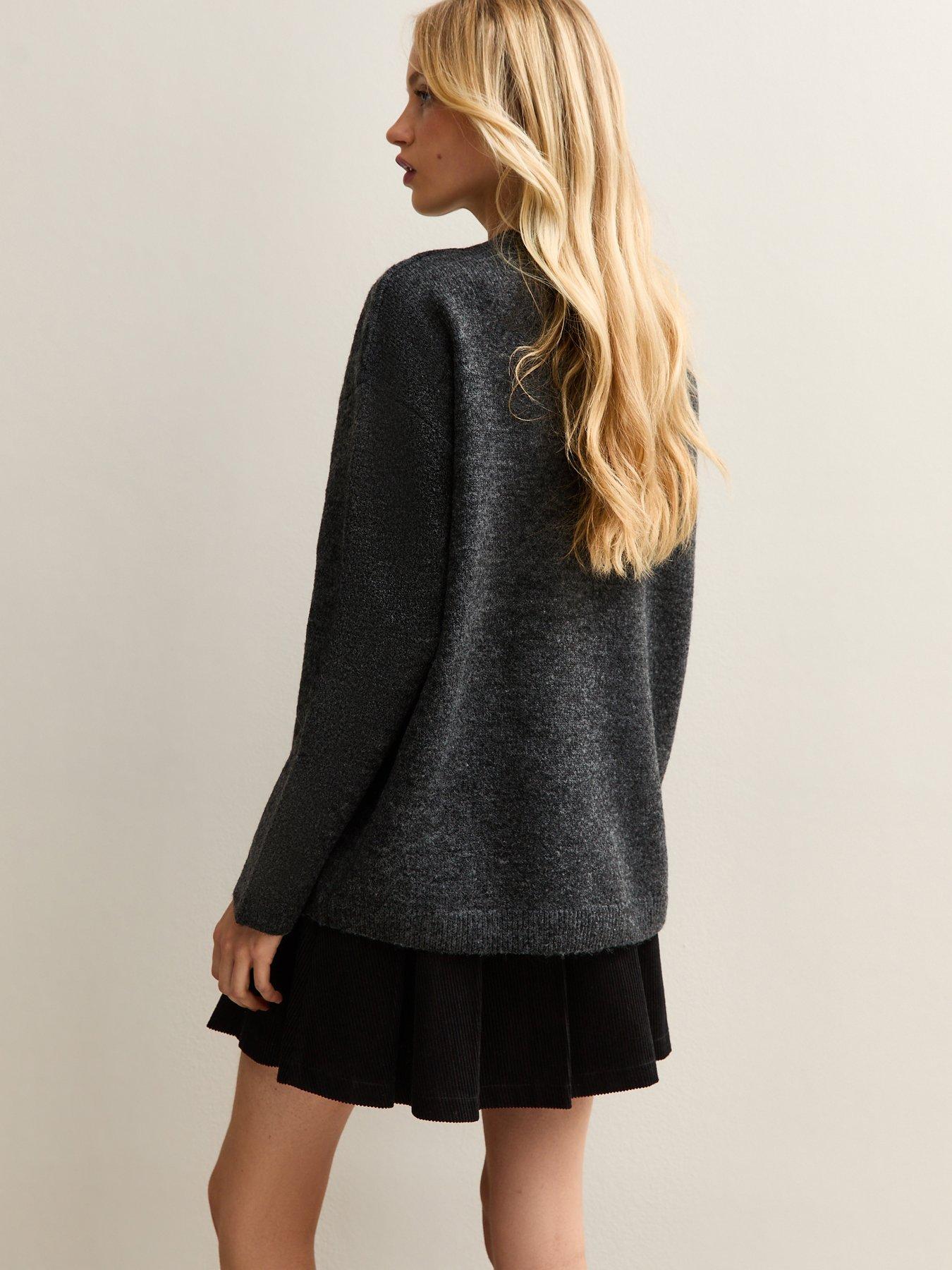  image of new-look-argyle-knit-oversized-jumper-dark-grey