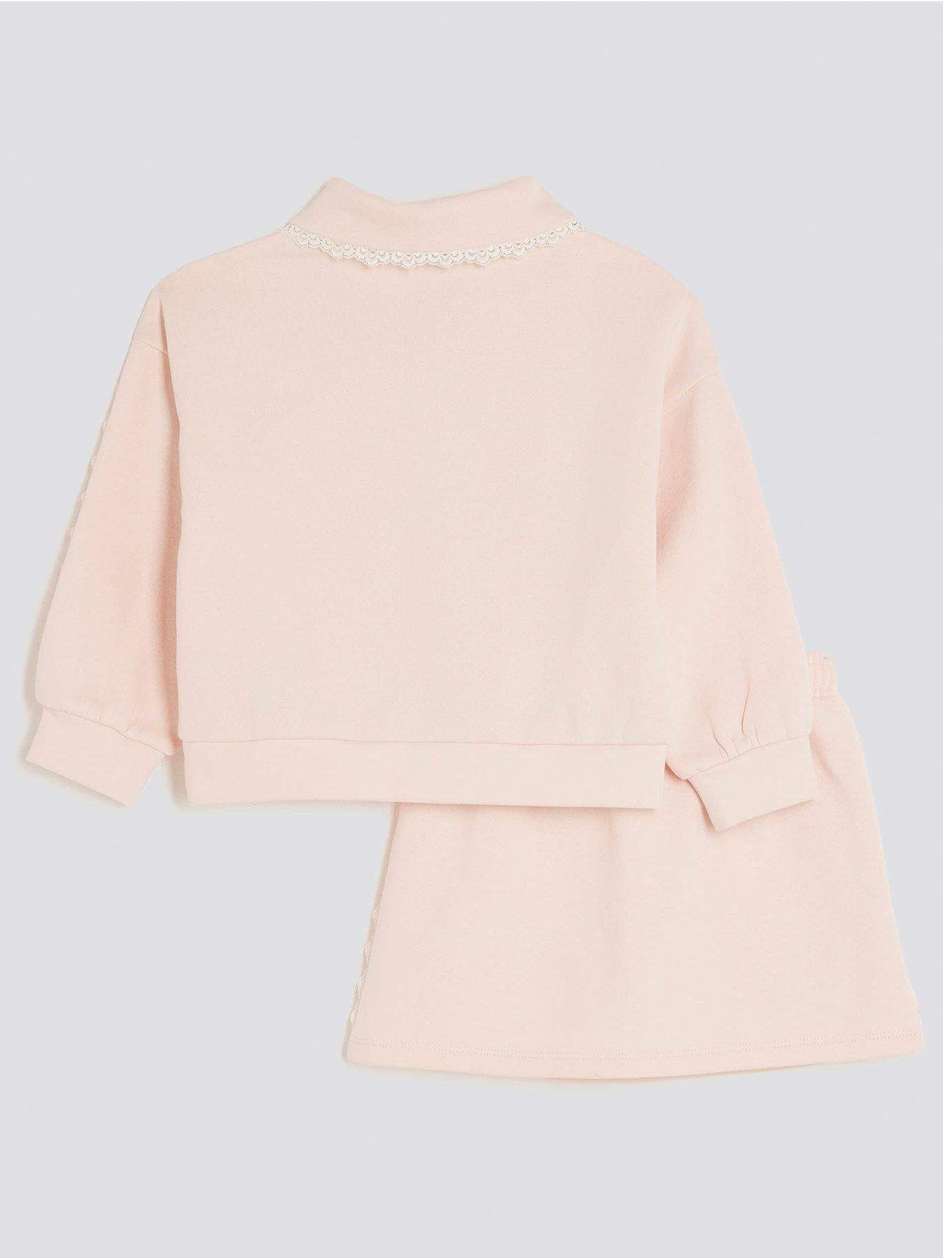 back image of river-island-mini-girls-lace-collar-sweatshirt-set-light-pink