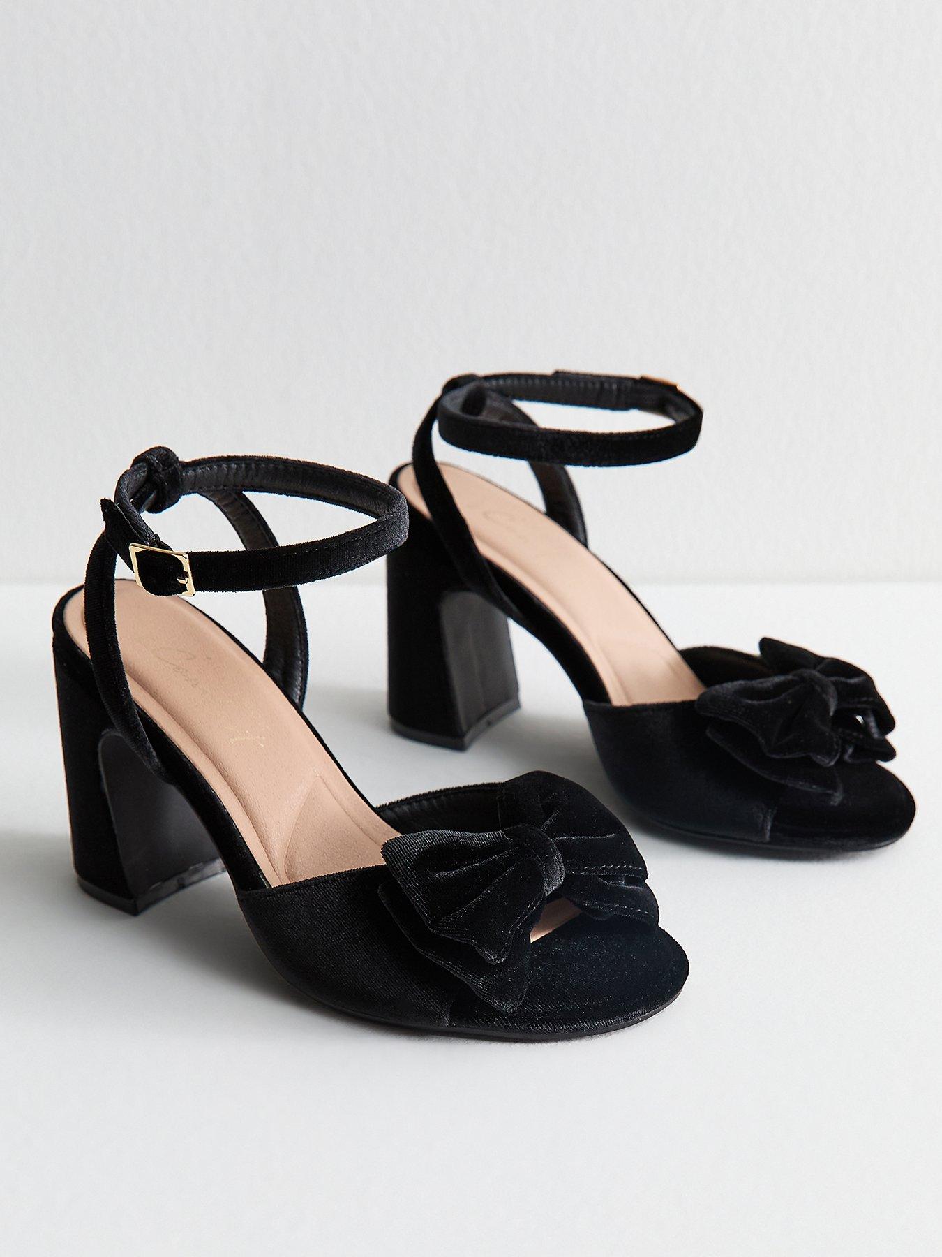 New Look Wide Fit Black Velvet Bow Block Heel Sandals | Littlewoods