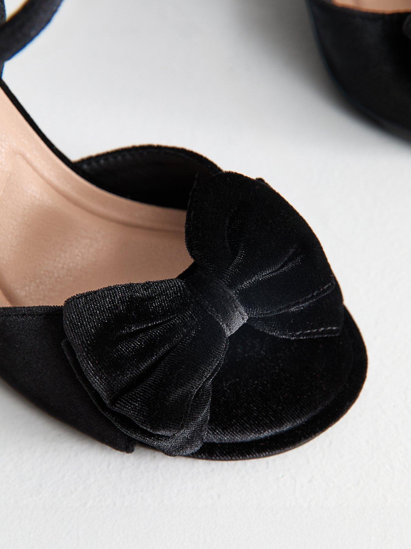 New Look Wide Fit Black Velvet Bow Block Heel Sandals | Littlewoods