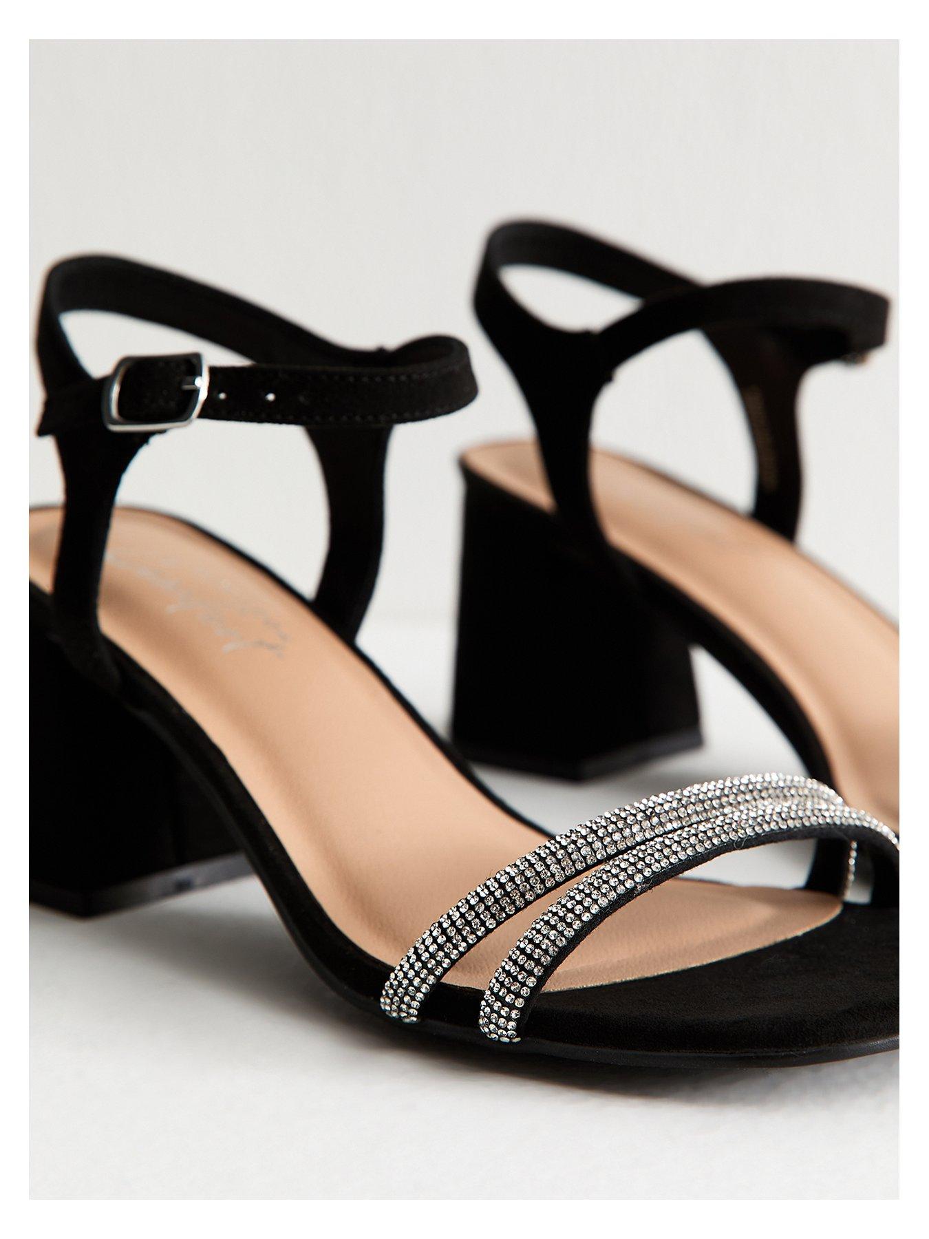Image 5 of 5 of New Look Black Faux Suede Embellished Block Heel Sandals