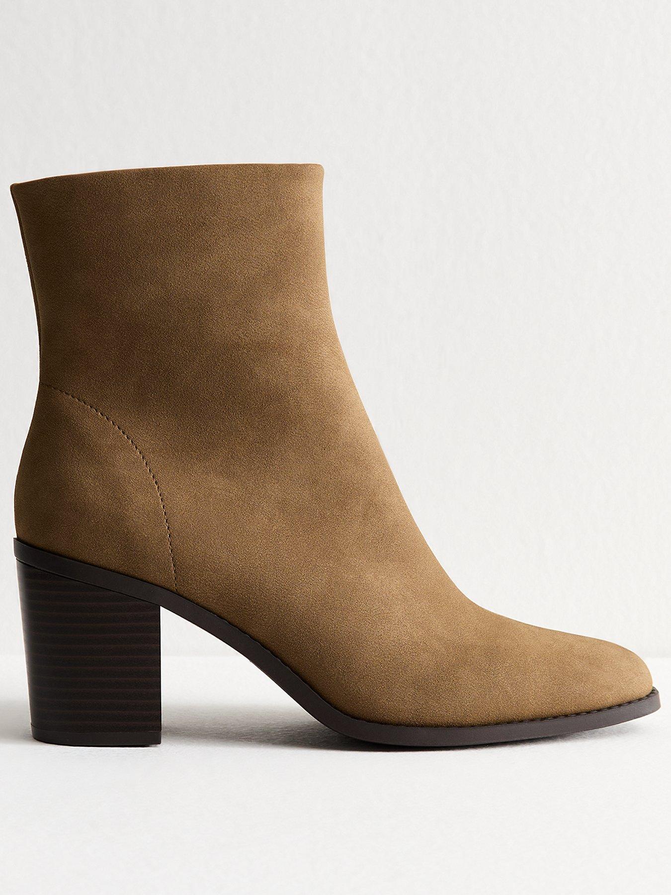 undefined Camel Faux Suede Almond Toe Ankle Boots - Brown