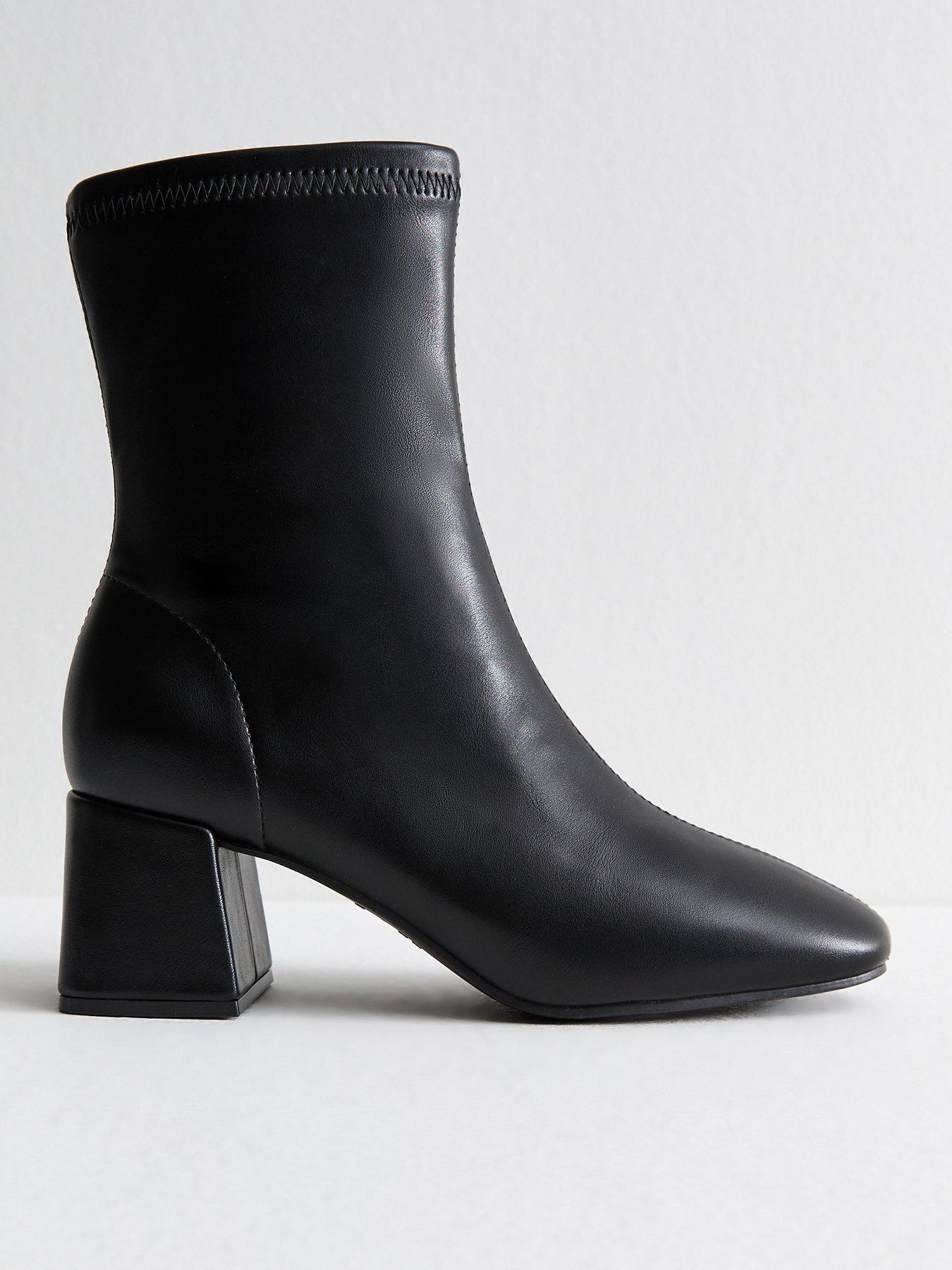 New Look Black Faux Leather Block Heel Ankle Boots