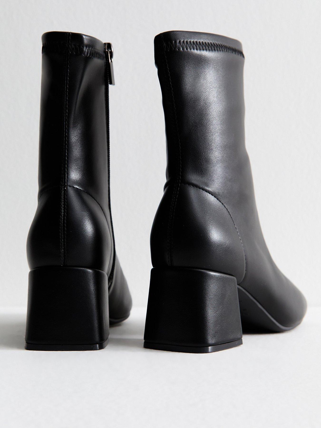 Image 3 of 6 of New Look Faux Leather Block Heel Ankle Boots - Black
