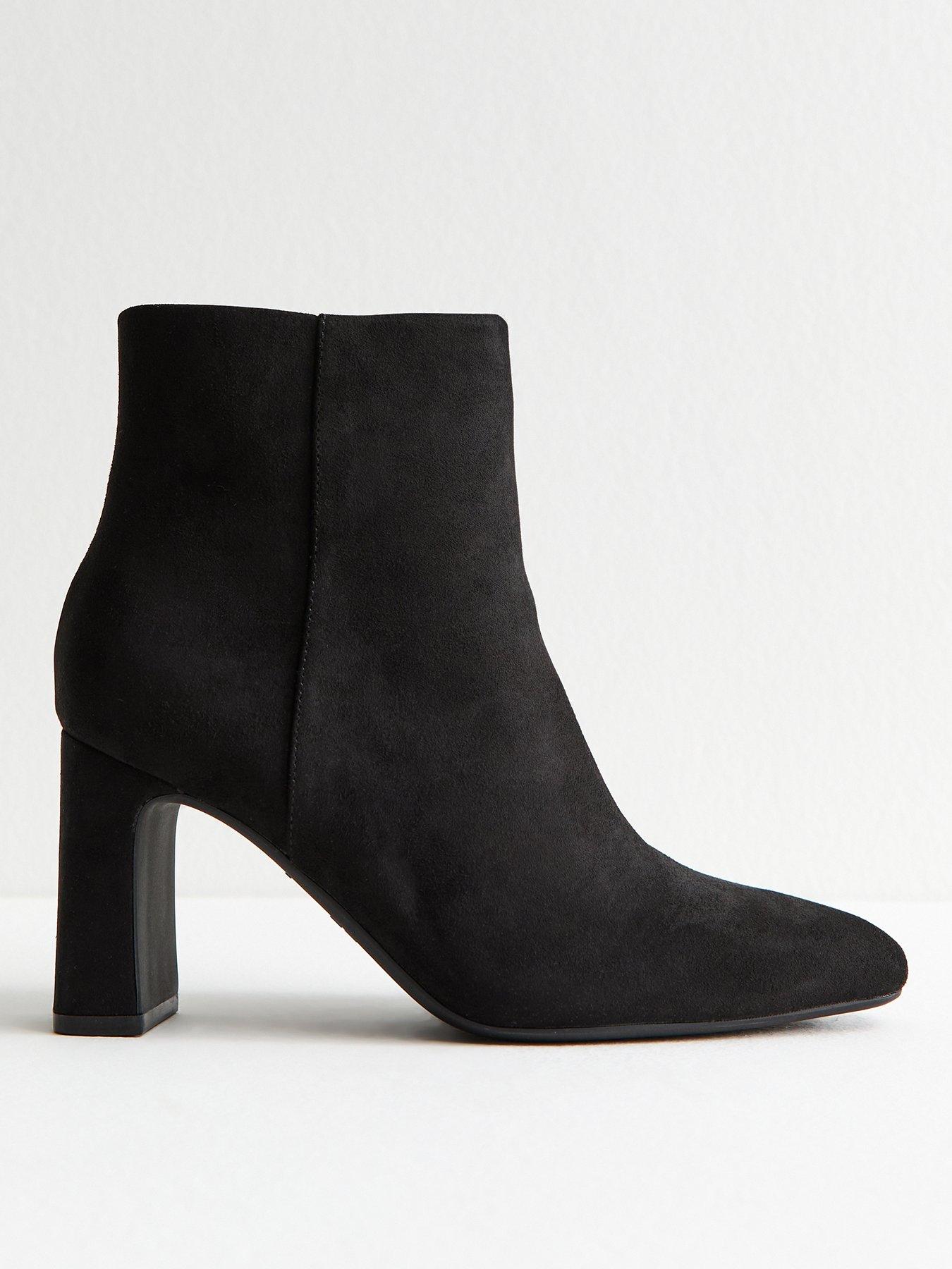  image of new-look-faux-suede-almond-toe-ankle-boots-black