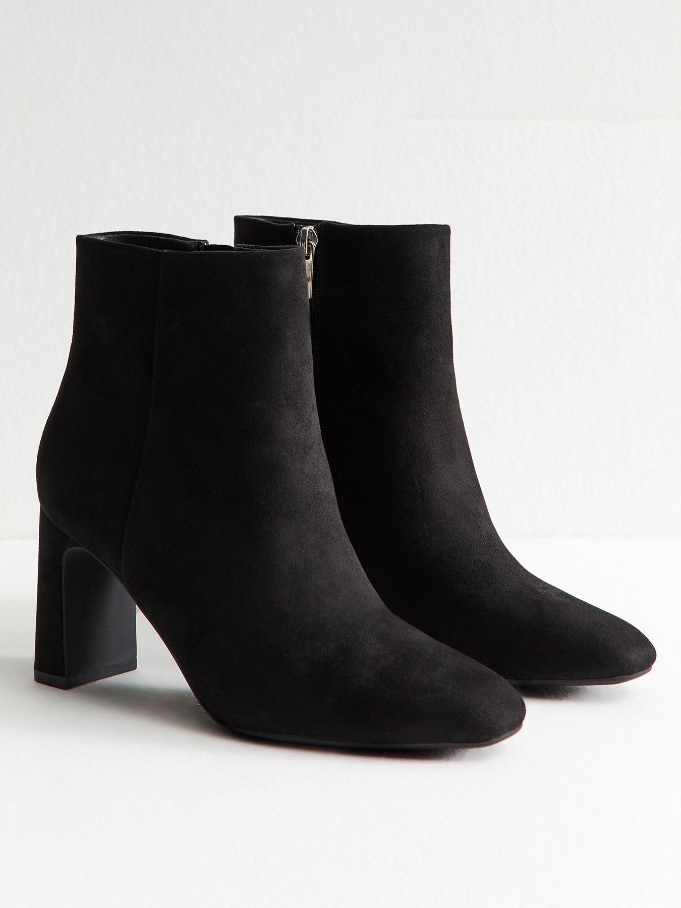 image of new-look-faux-suede-almond-toe-ankle-boots-black