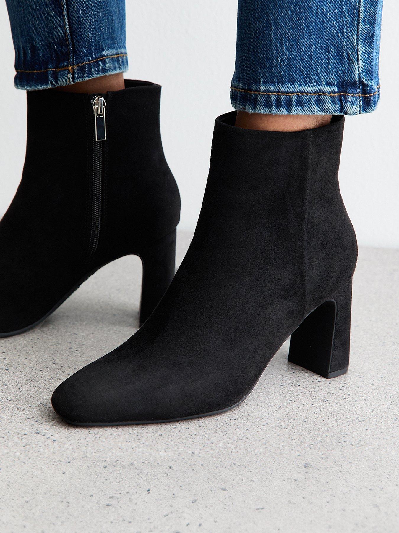  image of new-look-faux-suede-almond-toe-ankle-boots-black