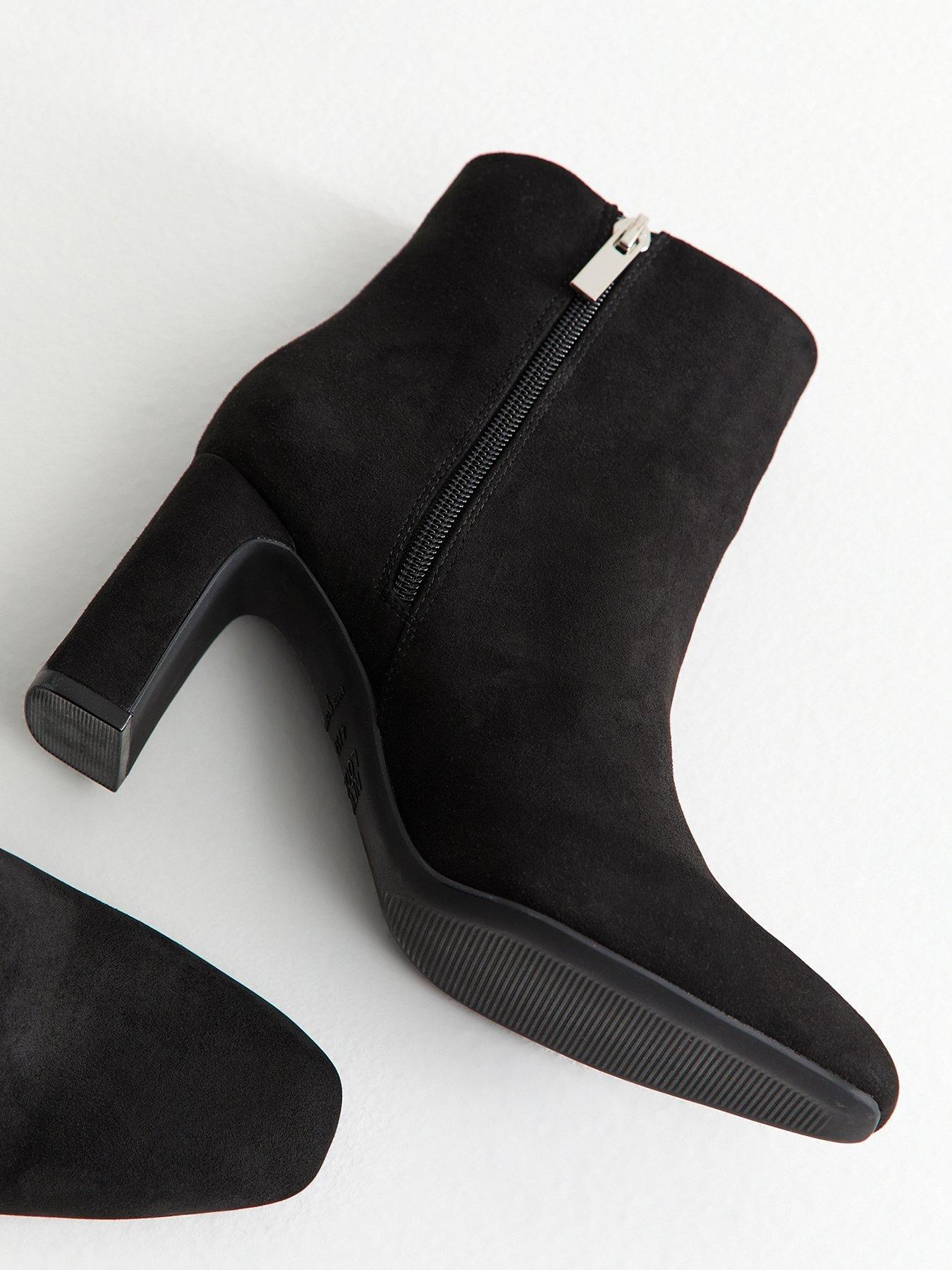 image of new-look-faux-suede-almond-toe-ankle-boots-black