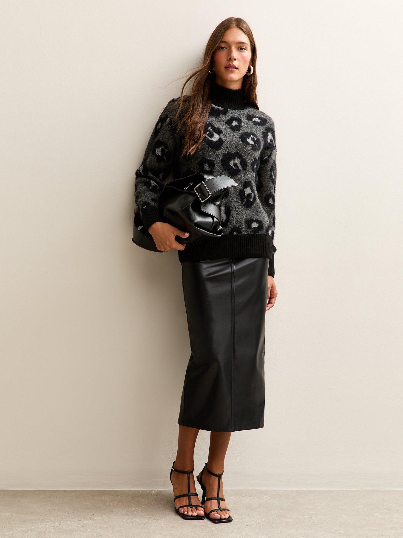  image of new-look-dark-grey-animal-knit-jumper