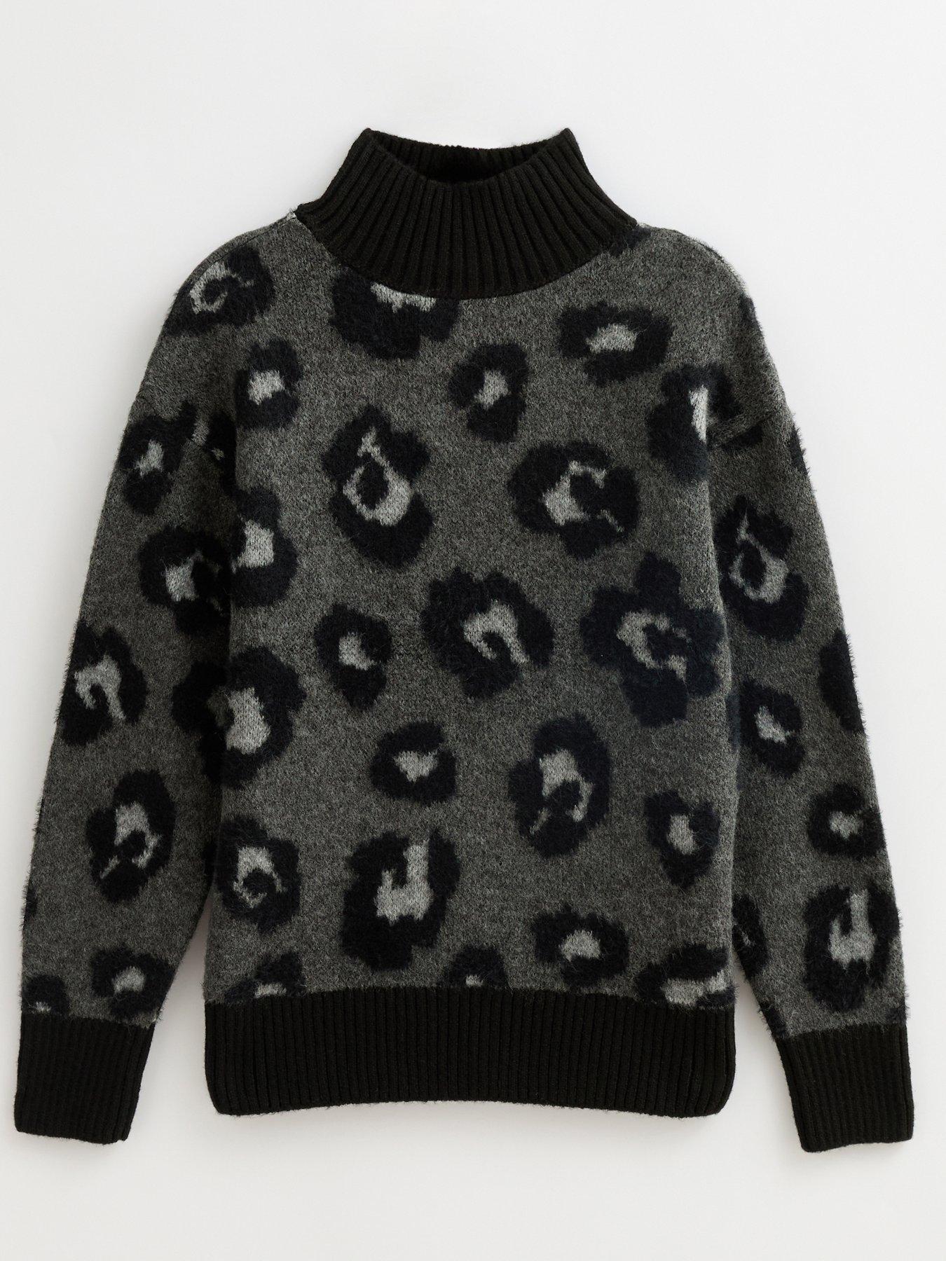  image of new-look-dark-grey-animal-knit-jumper