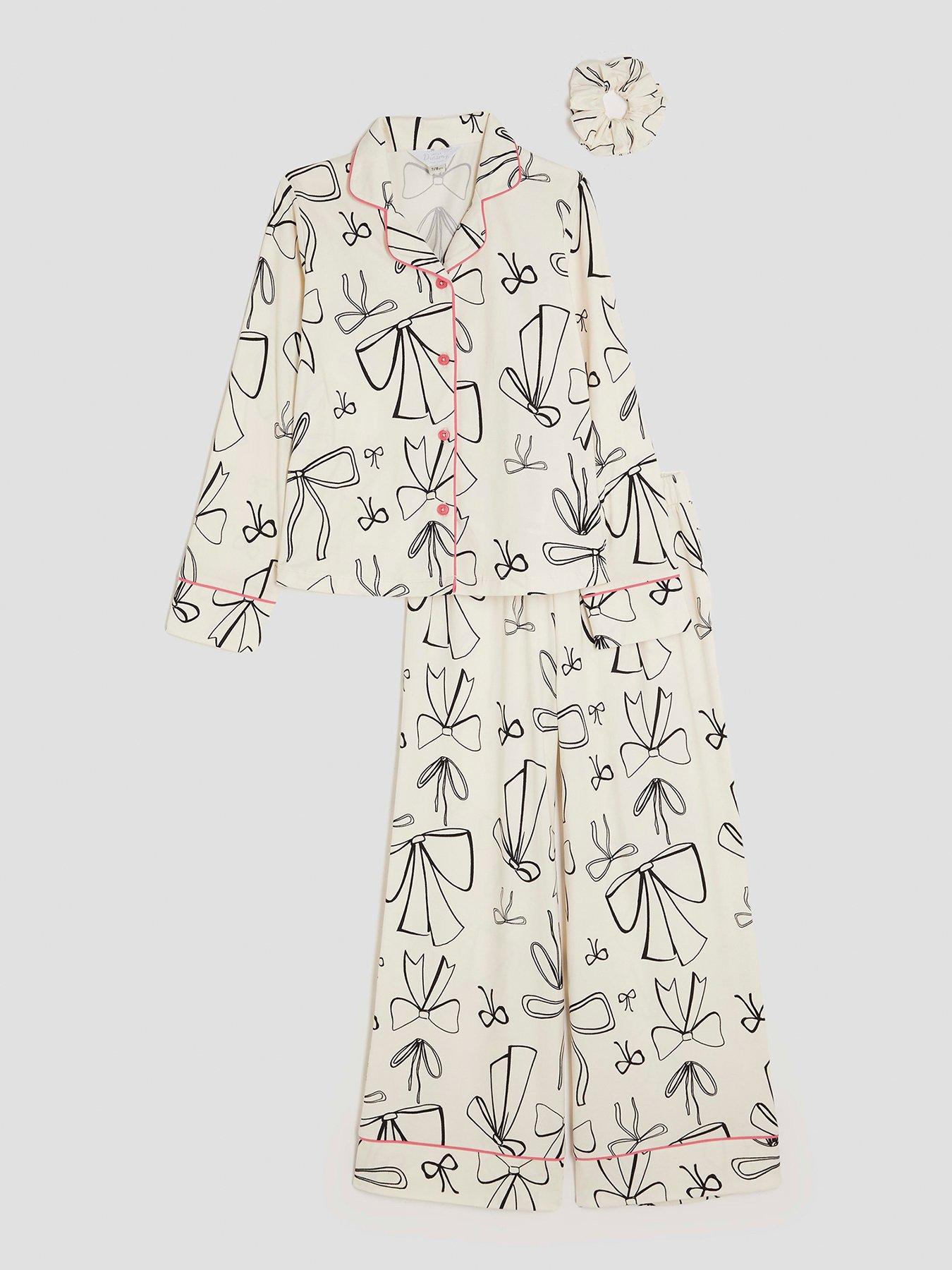 river-island-older-girls-bow-monochrome-pyjama-set-white