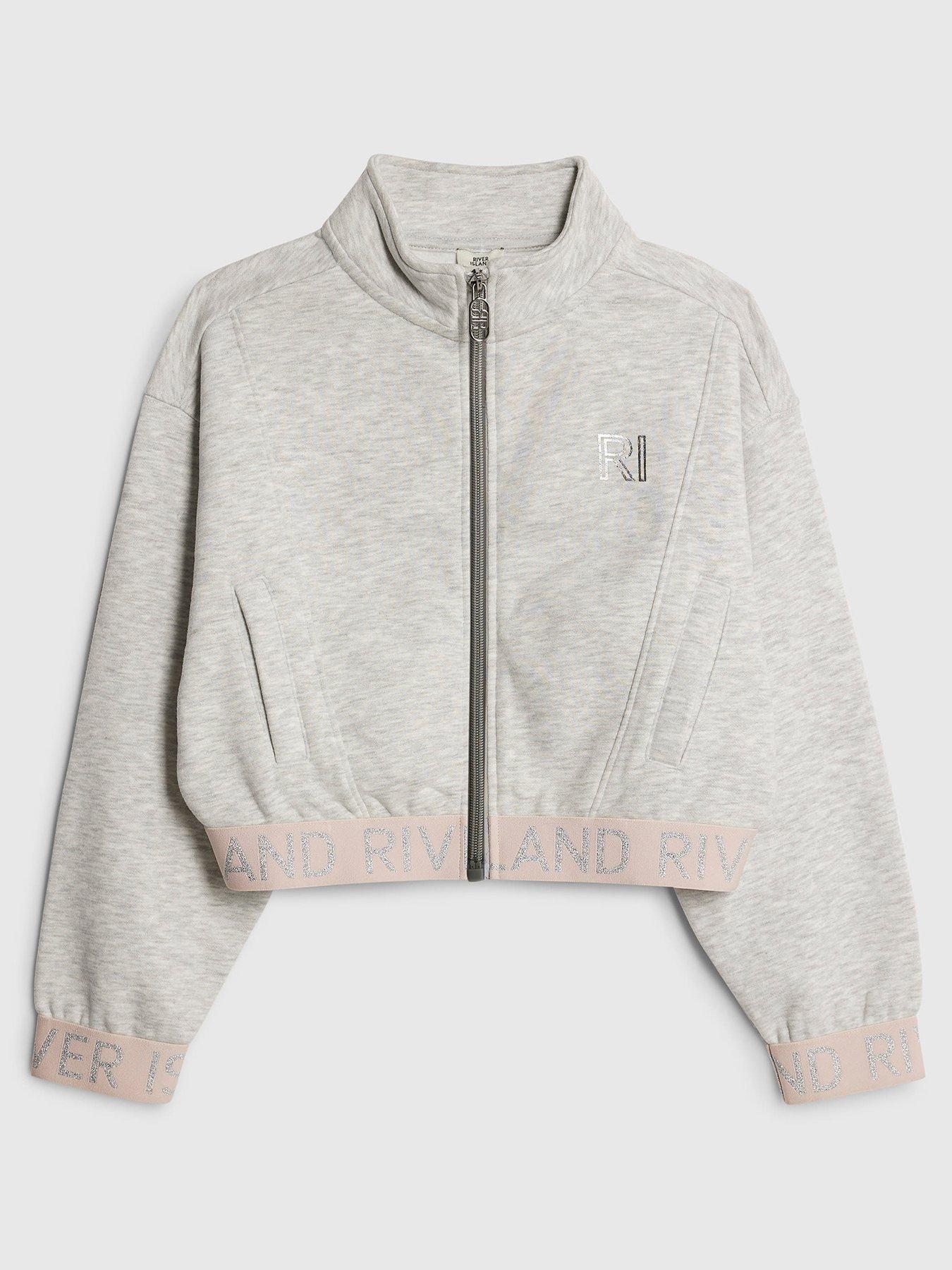  image of river-island-older-girls-waistband-bomber-jacket-grey