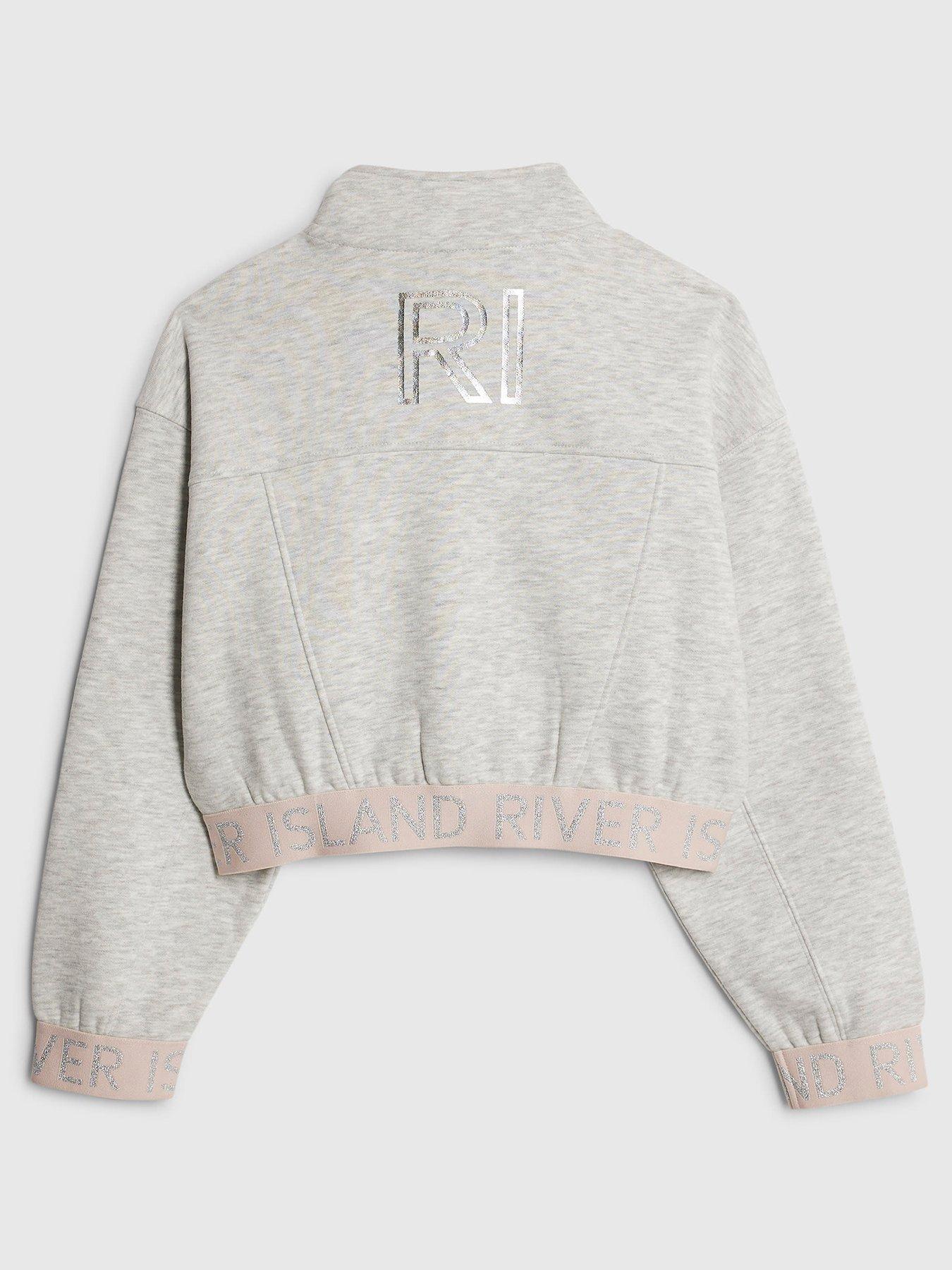  image of river-island-older-girls-waistband-bomber-jacket-grey