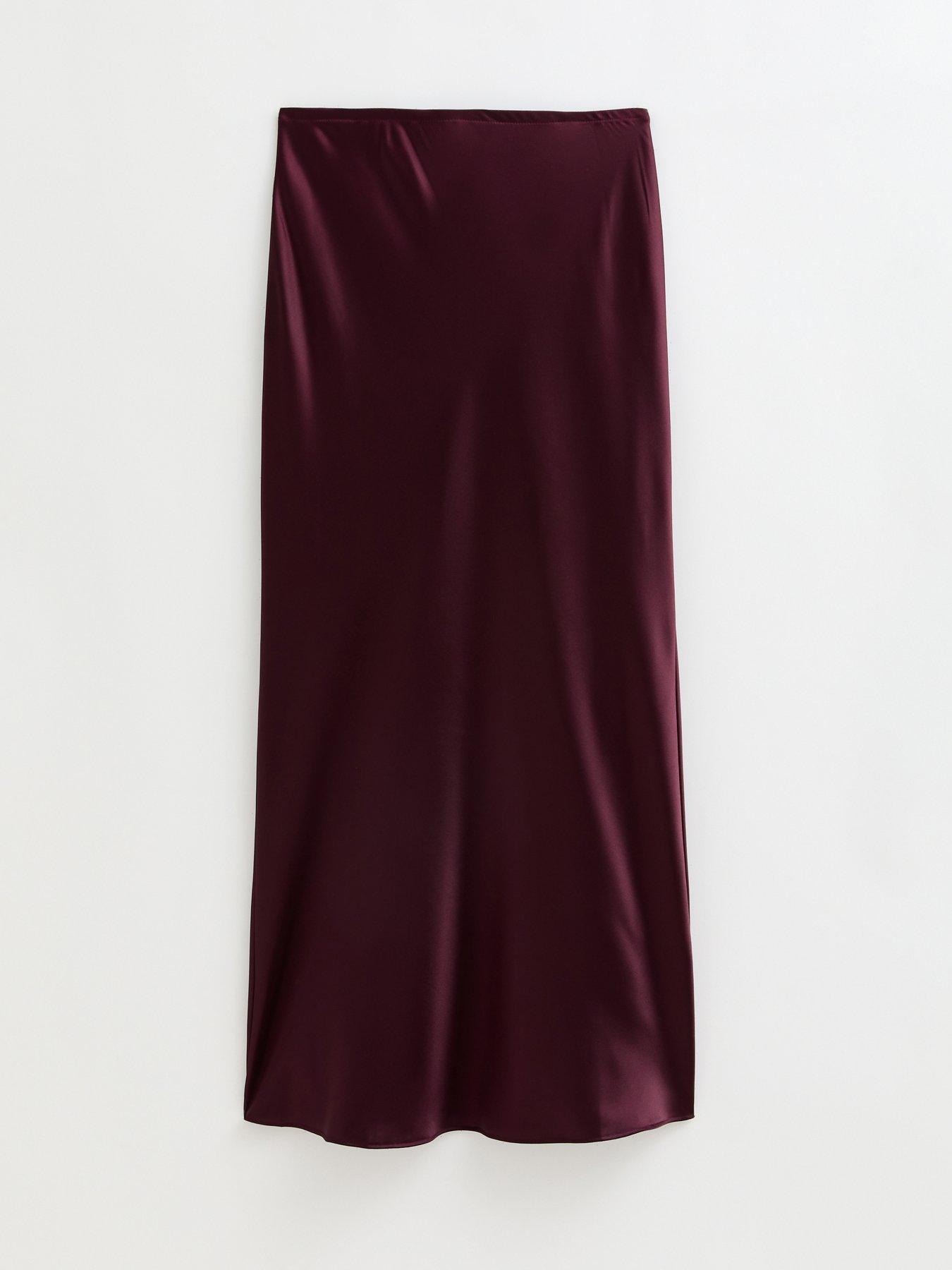  image of new-look-dark-burgundy-satin-bias-cut-midi-skirt