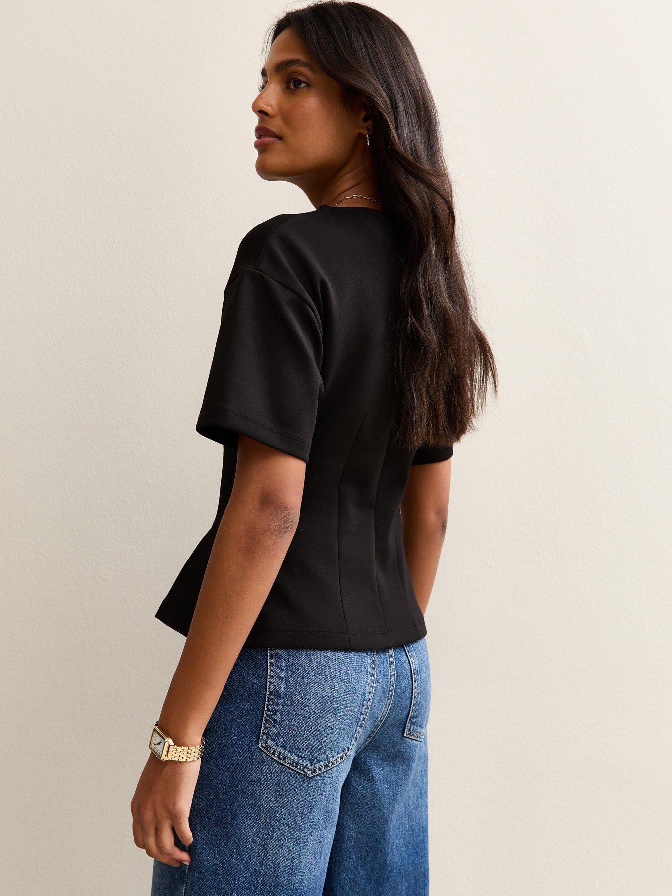 Image 2 of 5 of New Look Stretch Jersey Ponte Fitted T-Shirt - Black
