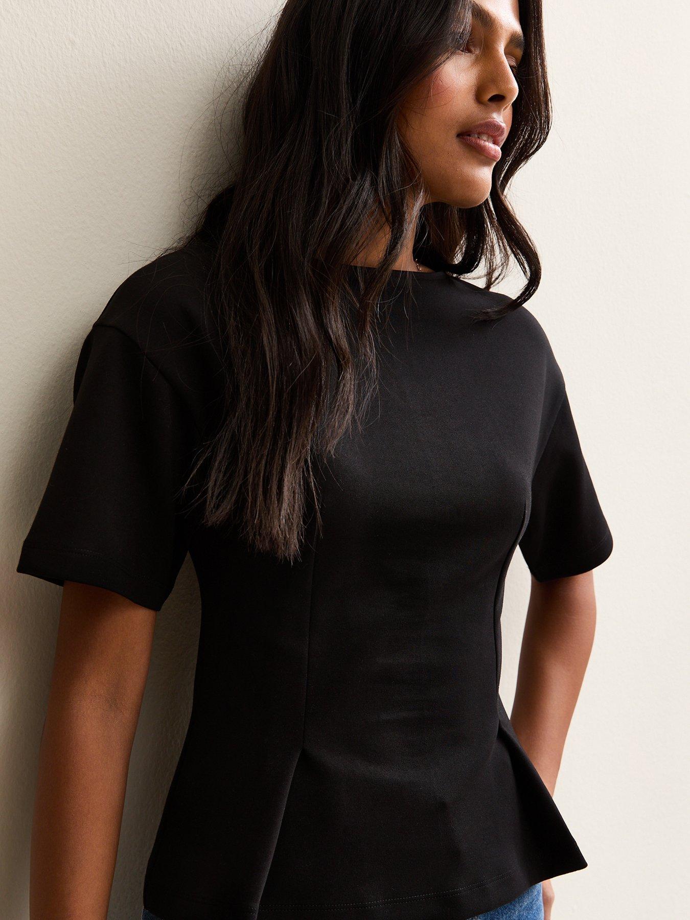 Image 4 of 5 of New Look Stretch Jersey Ponte Fitted T-Shirt - Black