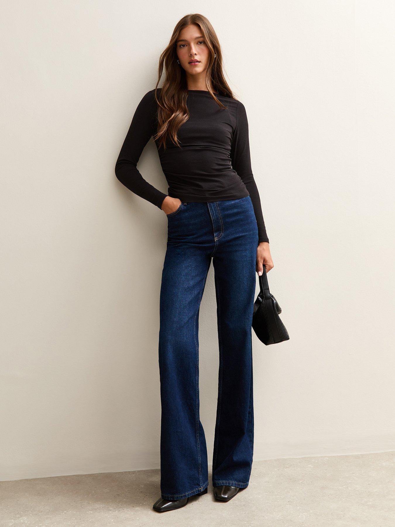  image of new-look-black-slash-neck-ruched-long-sleeve-top