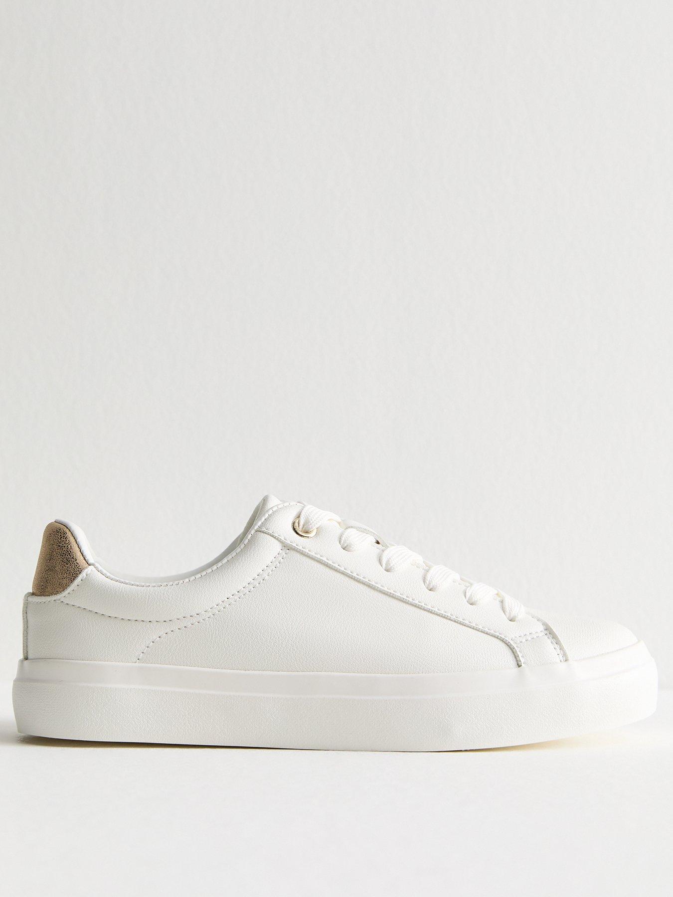  image of new-look-faux-leather-contrast-heel-tab-trainers-white