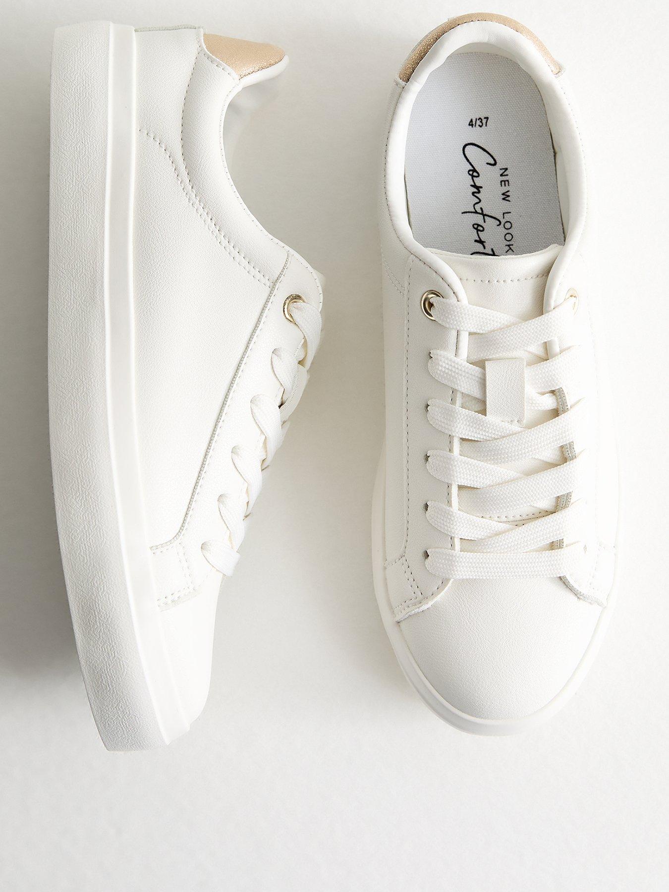  image of new-look-faux-leather-contrast-heel-tab-trainers-white