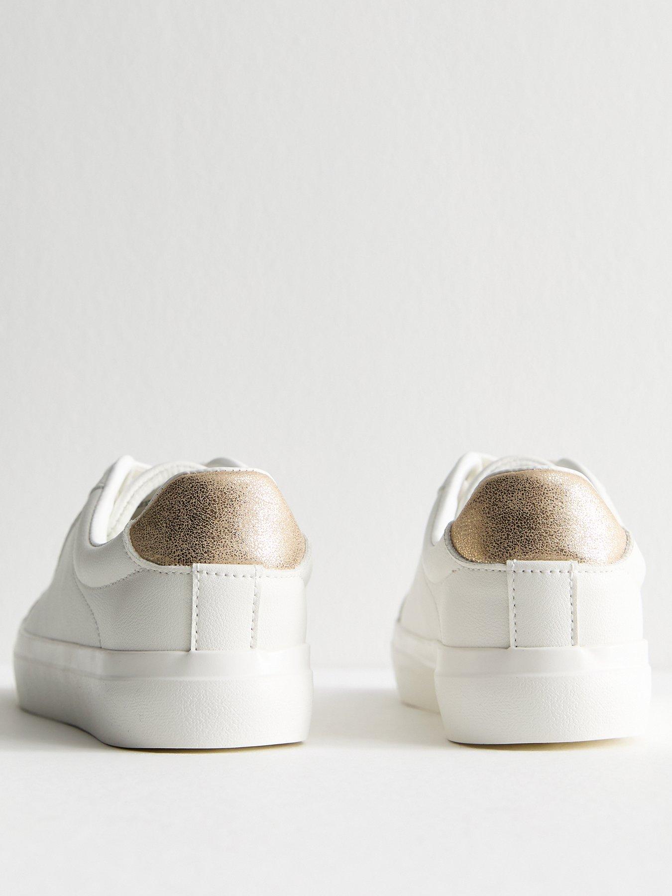  image of new-look-faux-leather-contrast-heel-tab-trainers-white