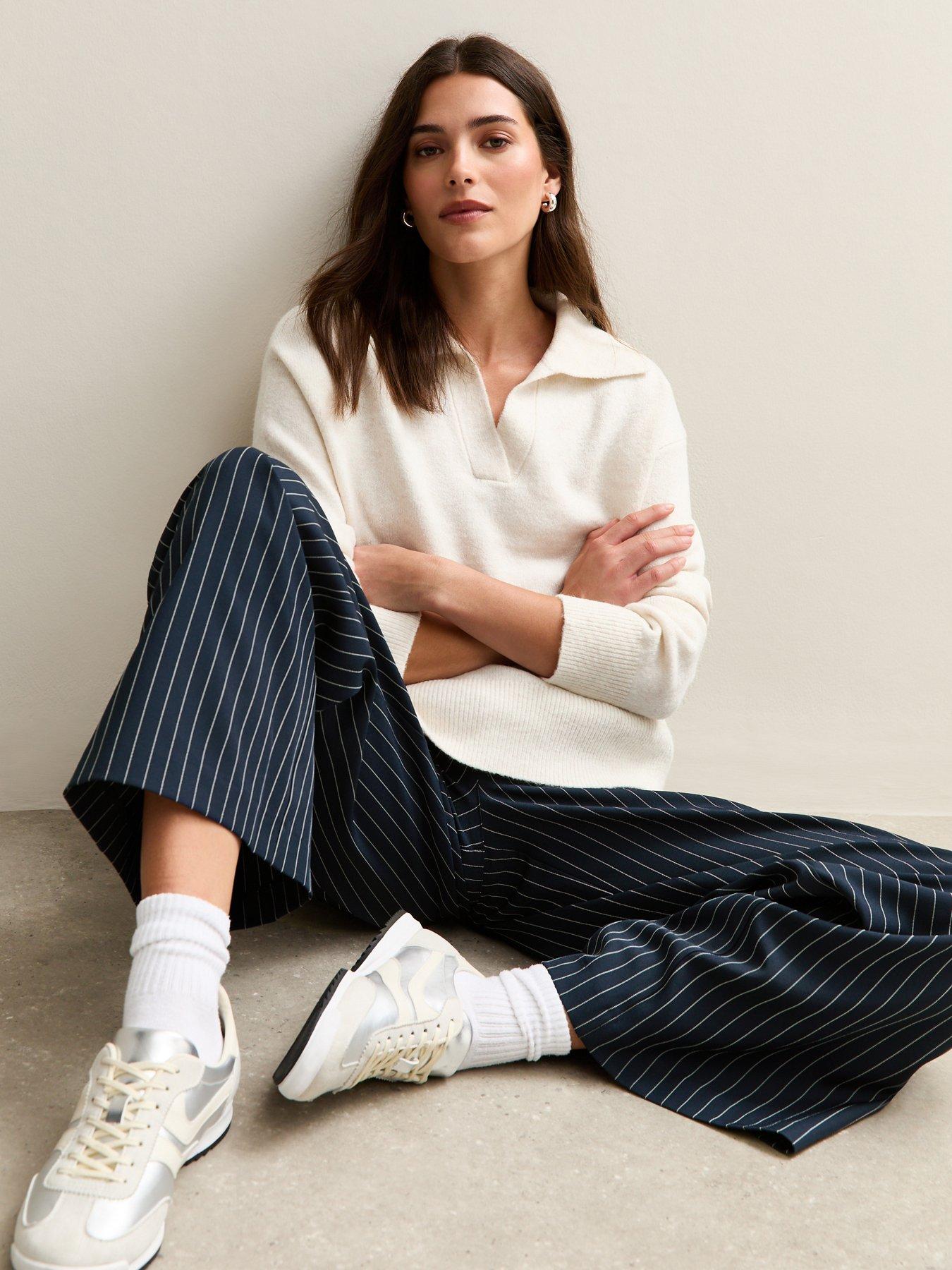 New Look Pinstripe Wide Leg Trouser - Blue