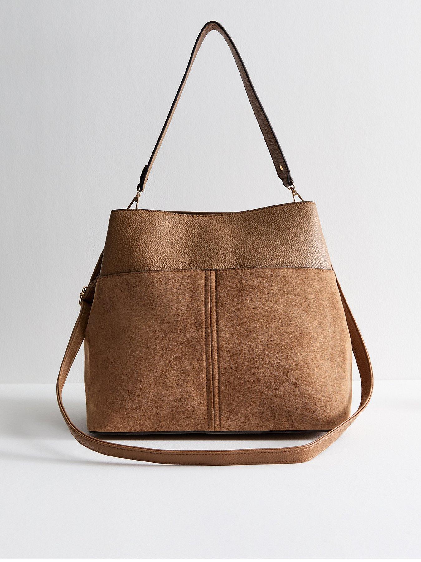 New Look Camel Faux Suede Triple Compartment Shoulder Bag