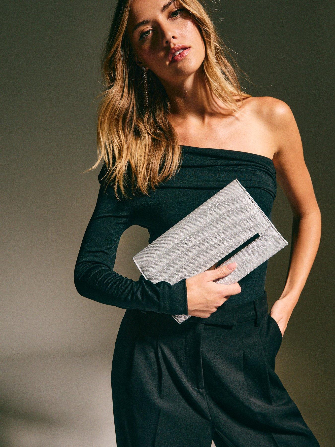 New Look Silver Metallic Bar Sparkly Texture Clutch