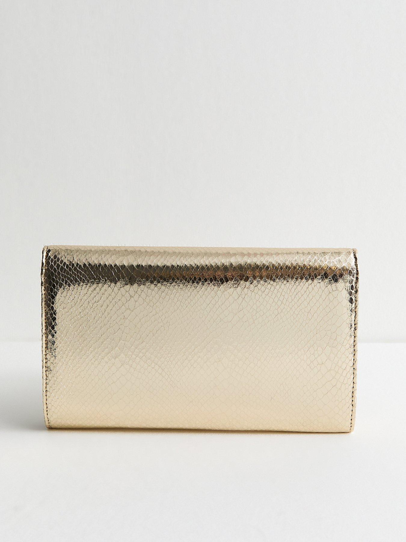 Image 3 of 5 of New Look Gold Metallic Bar Snakeskin Texture Clutch