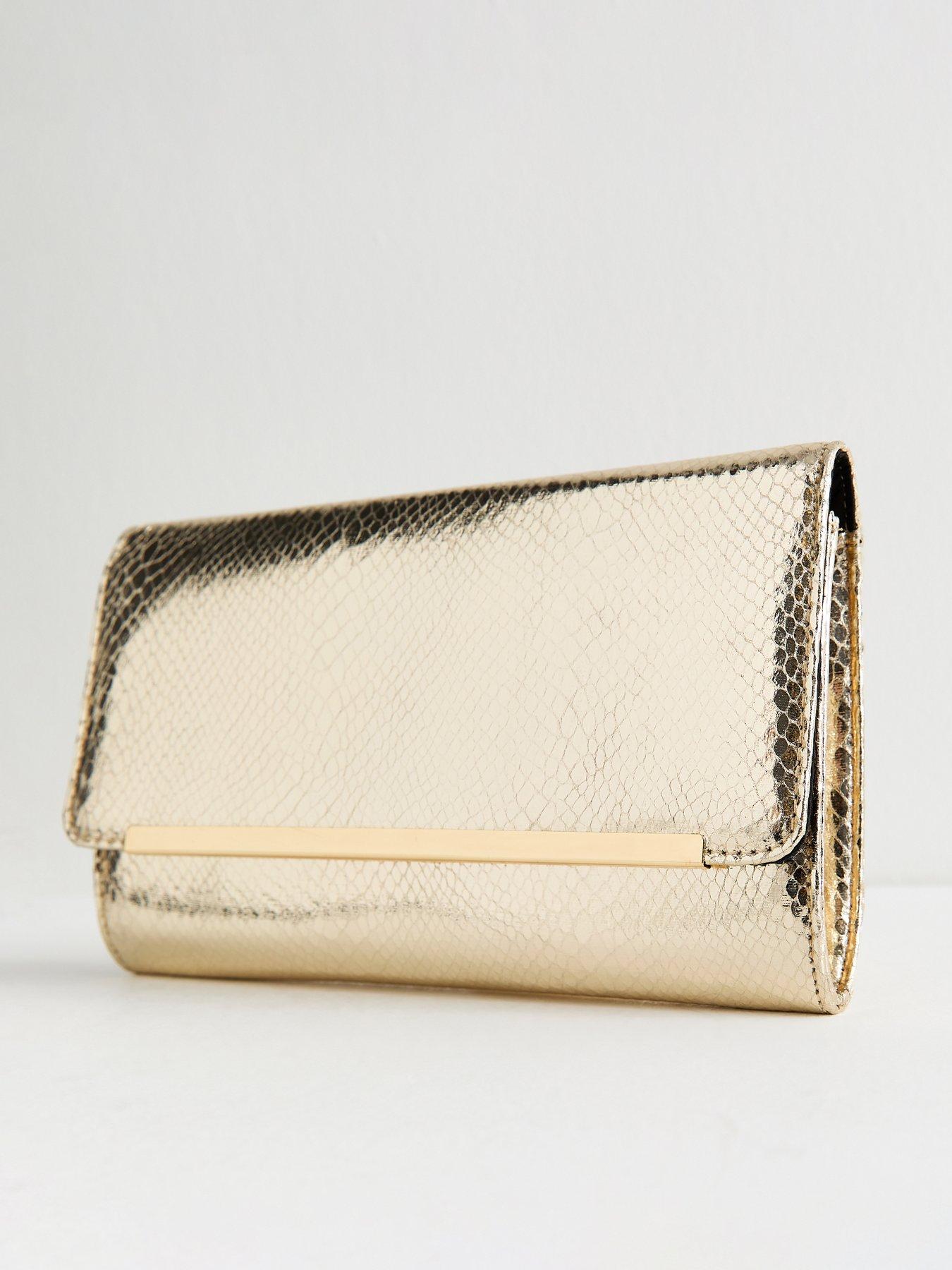 Image 4 of 5 of New Look Gold Metallic Bar Snakeskin Texture Clutch