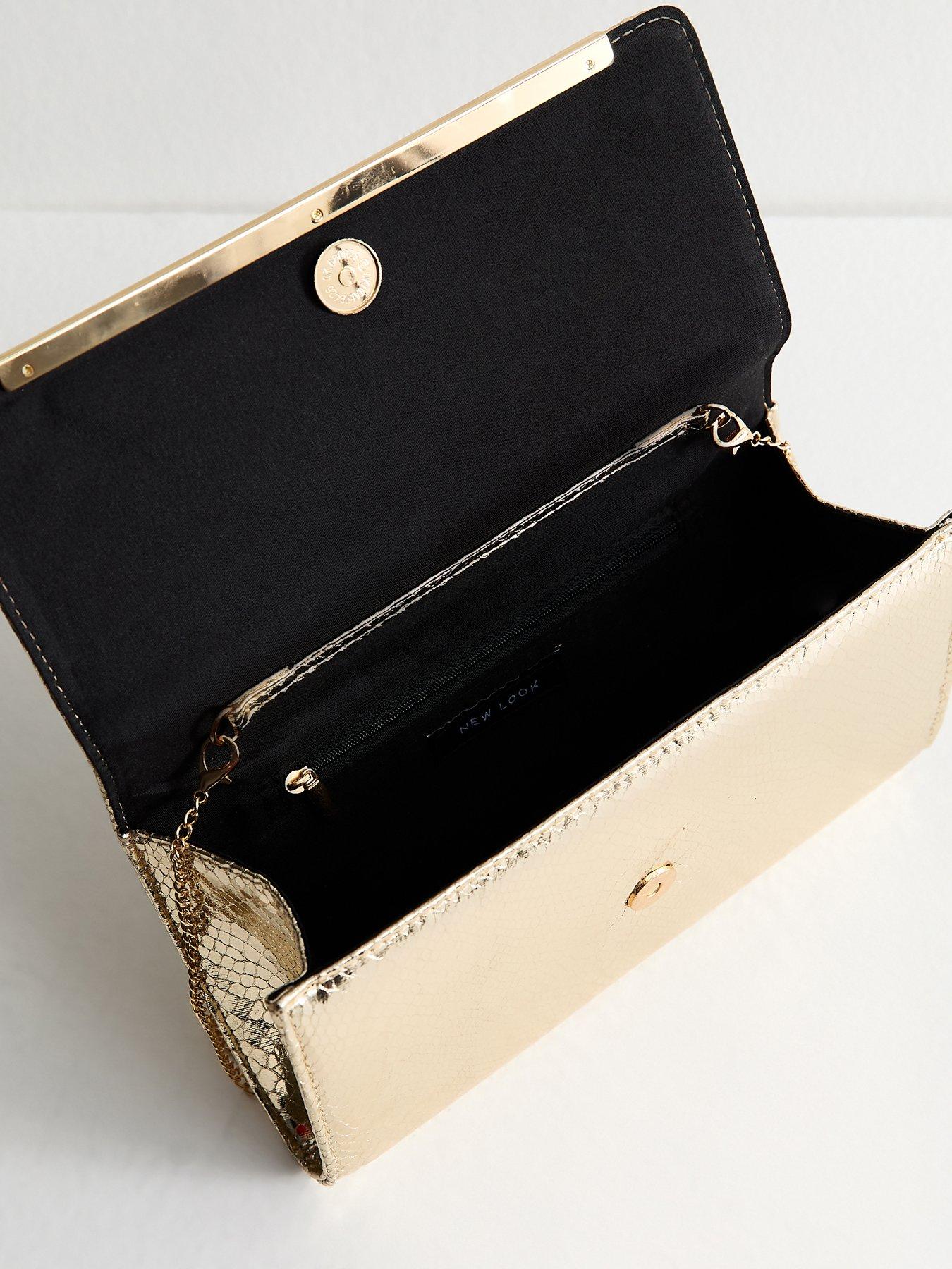 Image 5 of 5 of New Look Gold Metallic Bar Snakeskin Texture Clutch