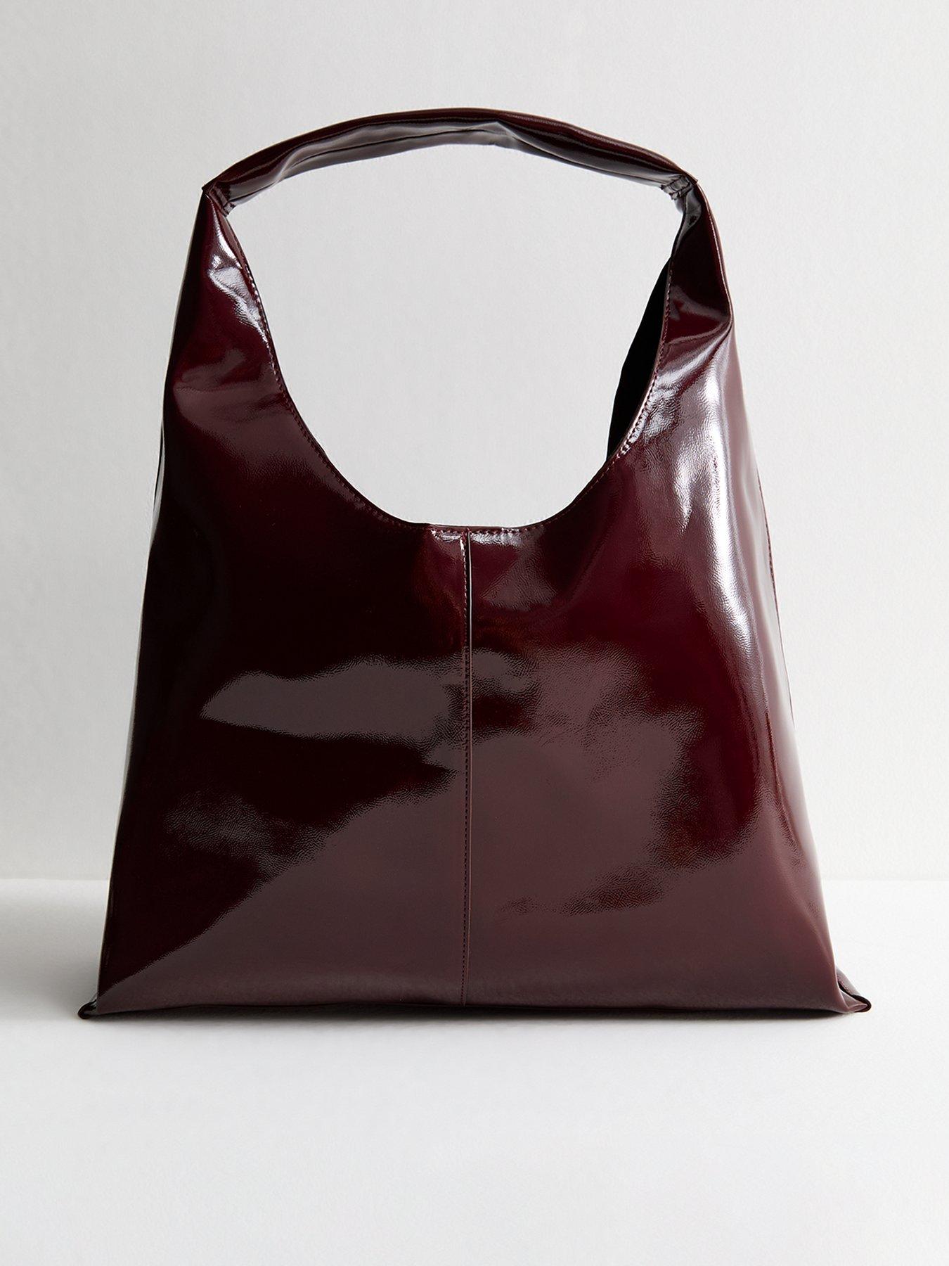 undefined Burgundy Faux Patent Slouchy Bag
