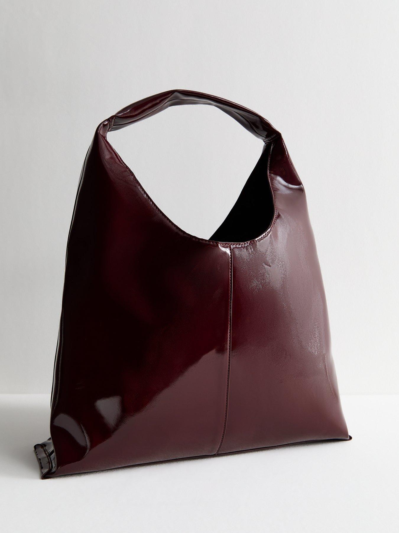 outfit image of new-look-faux-patent-slouchy-bag-burgundy