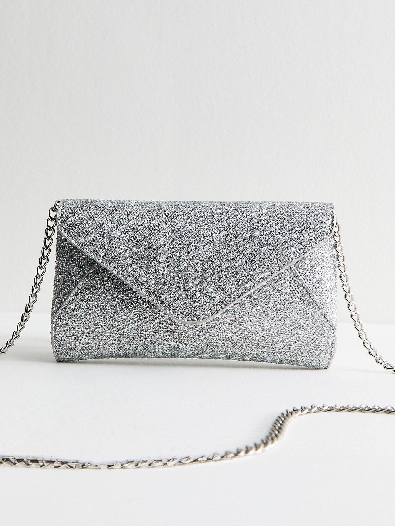  image of new-look-silver-diamante-embellished-envelope-clutch