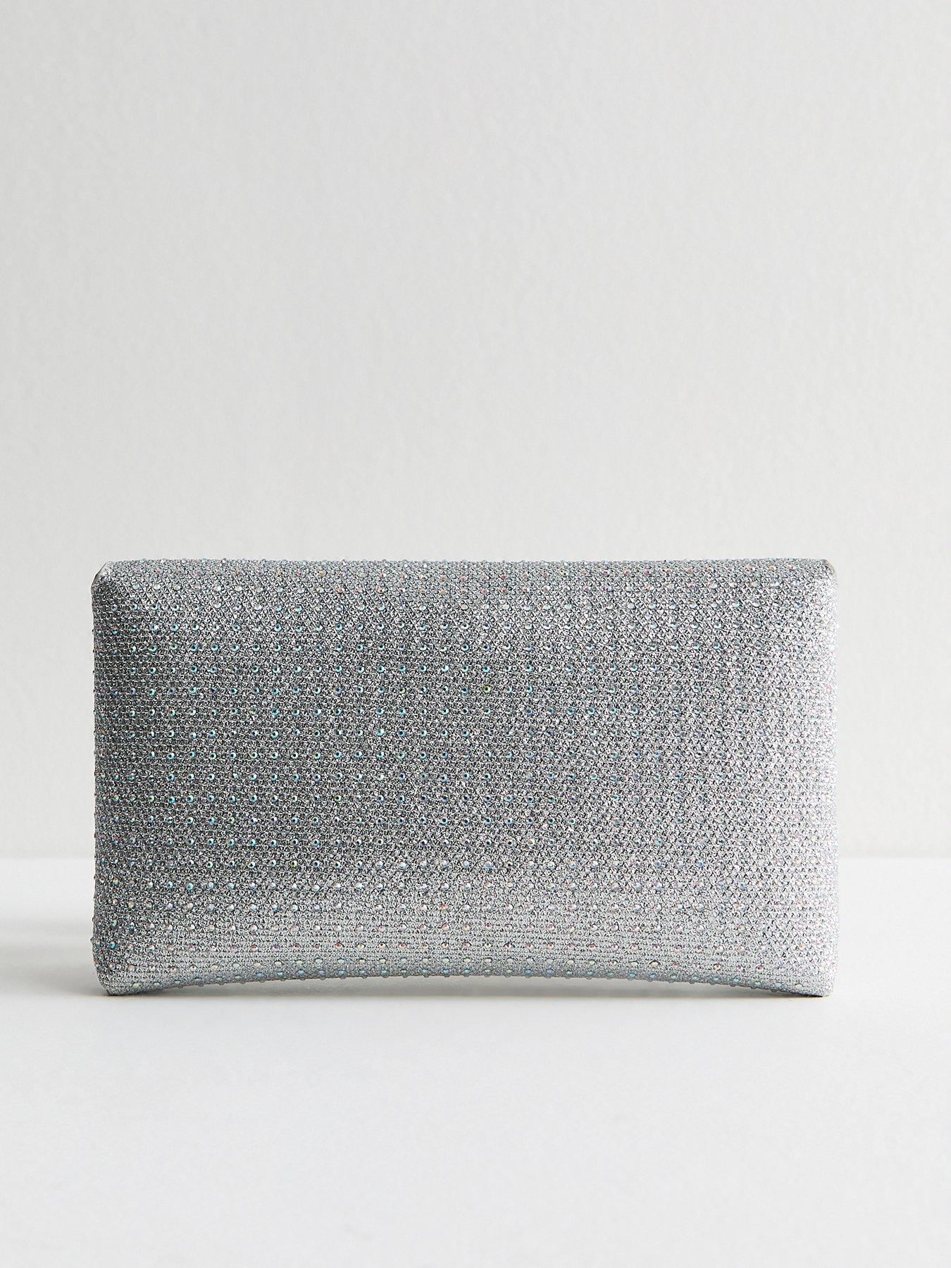  image of new-look-silver-diamante-embellished-envelope-clutch