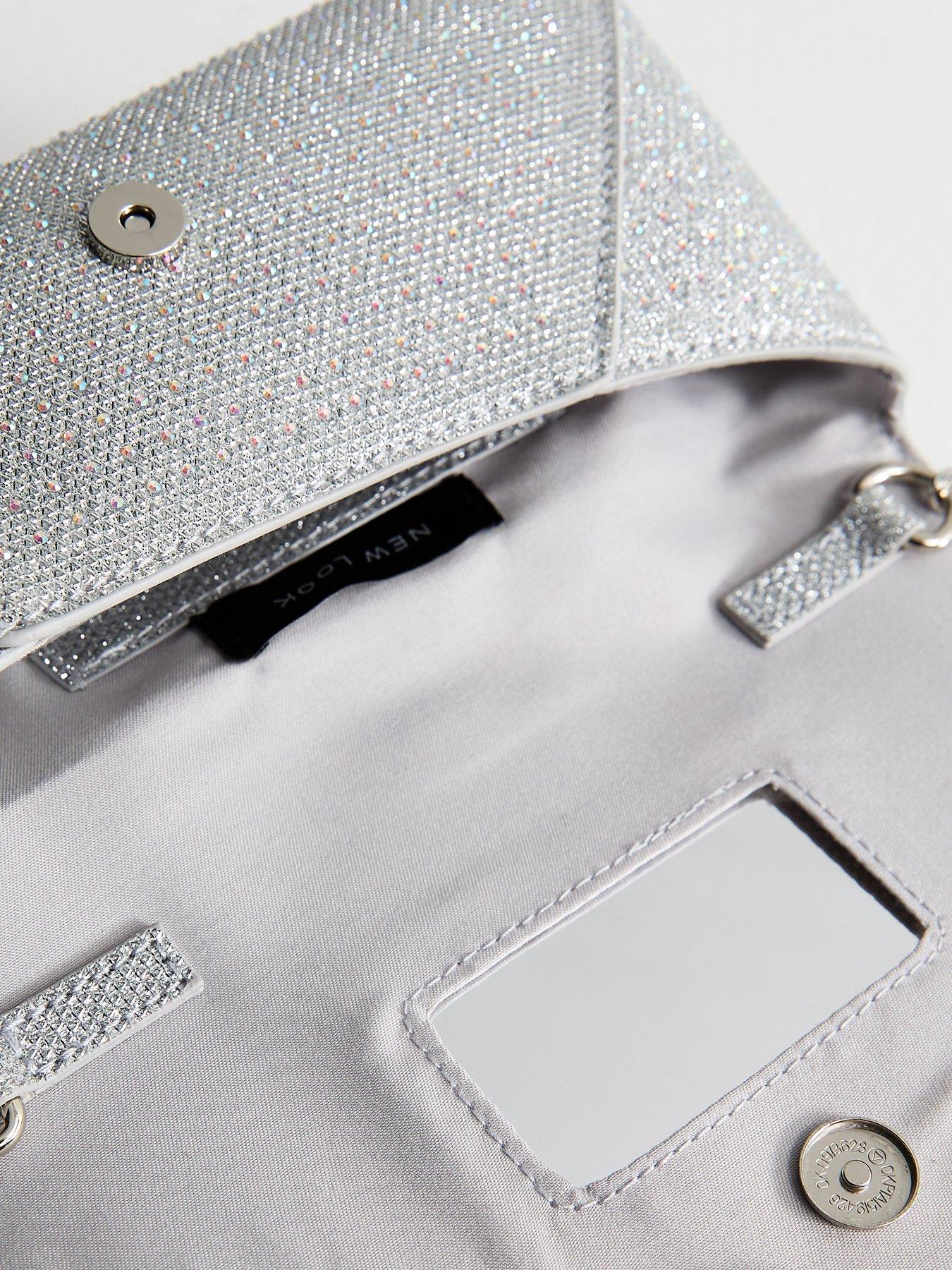  image of new-look-silver-diamante-embellished-envelope-clutch