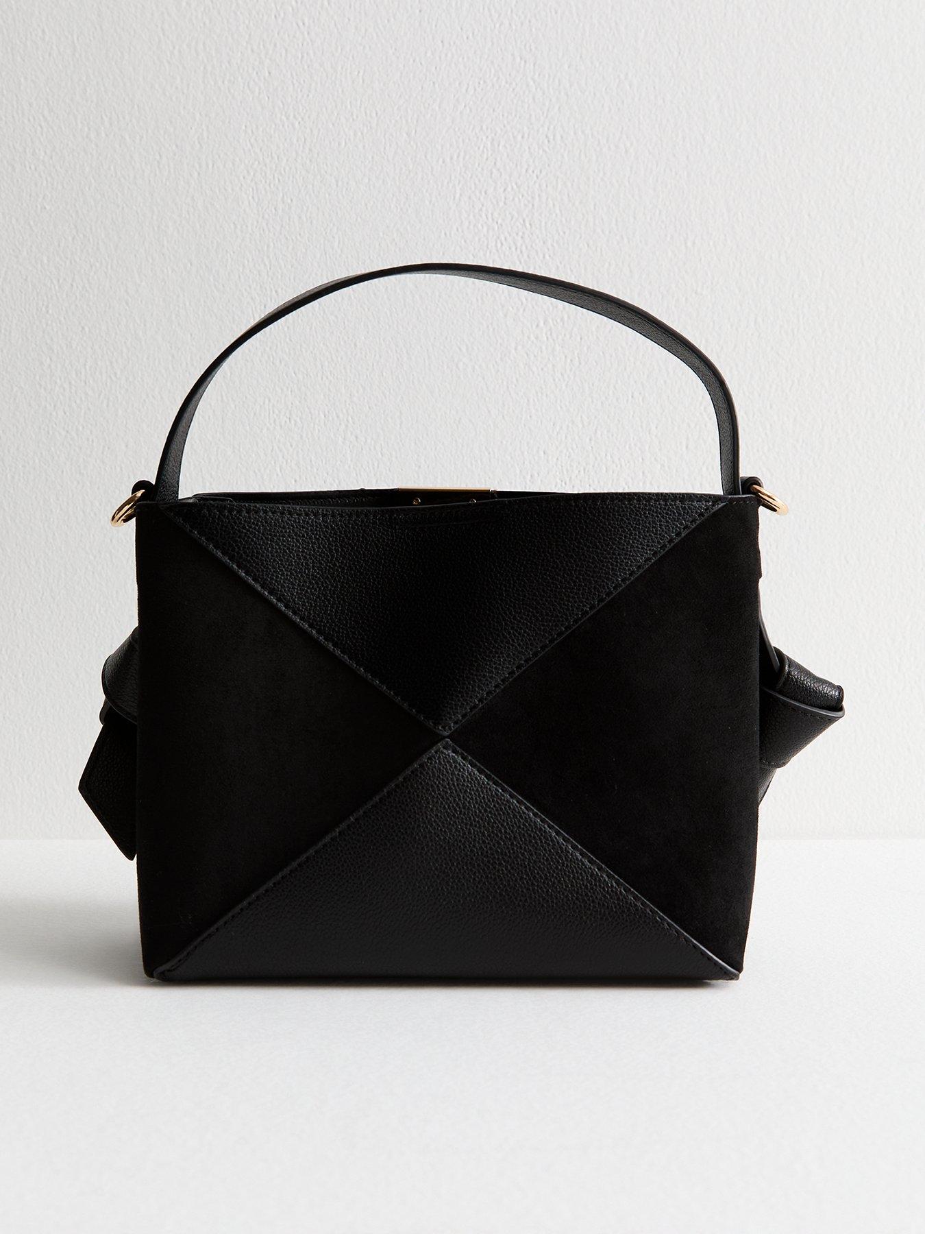 undefined Black Panelled Faux Leather And Suede Boxy Bucket Bag