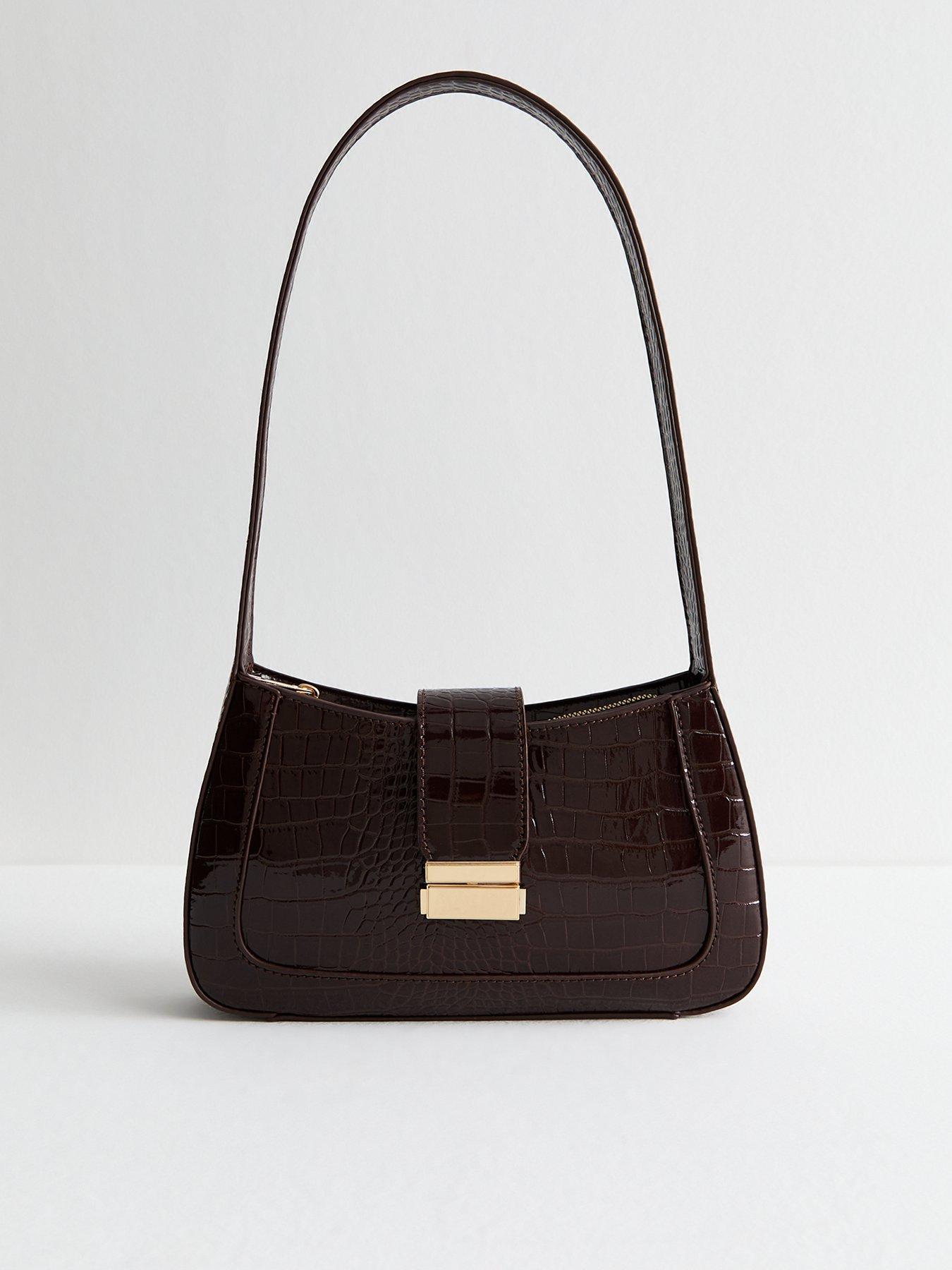 undefined Dark Brown Faux Leather Crocodile Effect Shoulder Bag