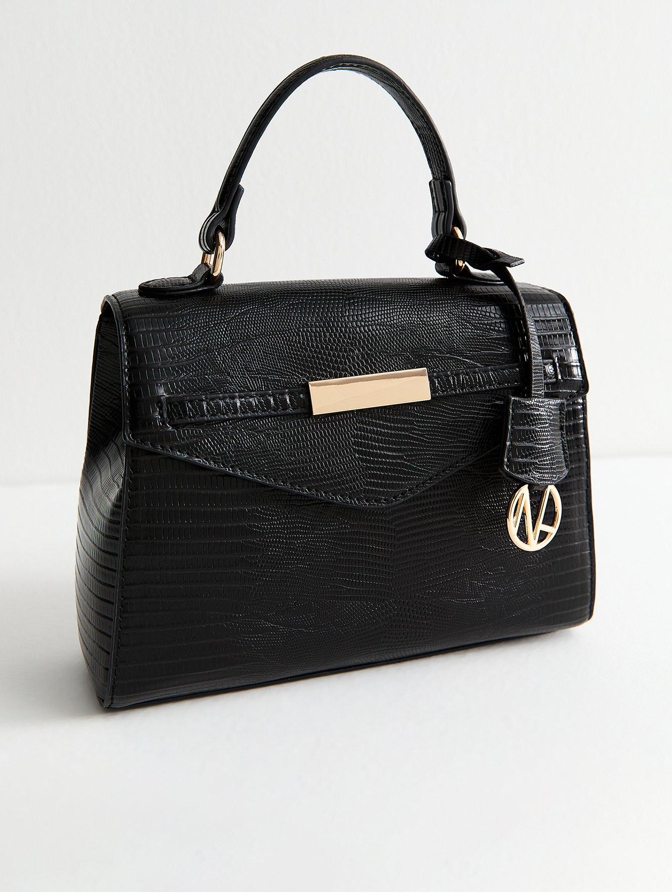 New Look Faux Leather Textured Top Handle Tote Bag - Black