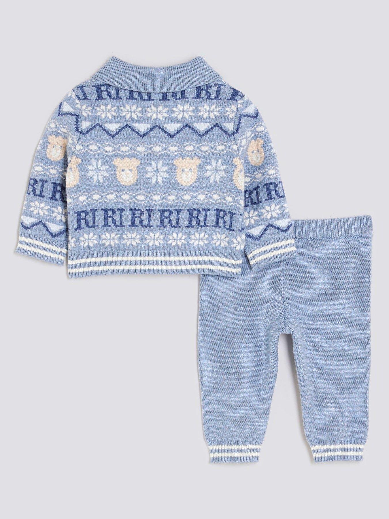  image of river-island-baby-boys-bear-fairisle-cardigan-set-blue