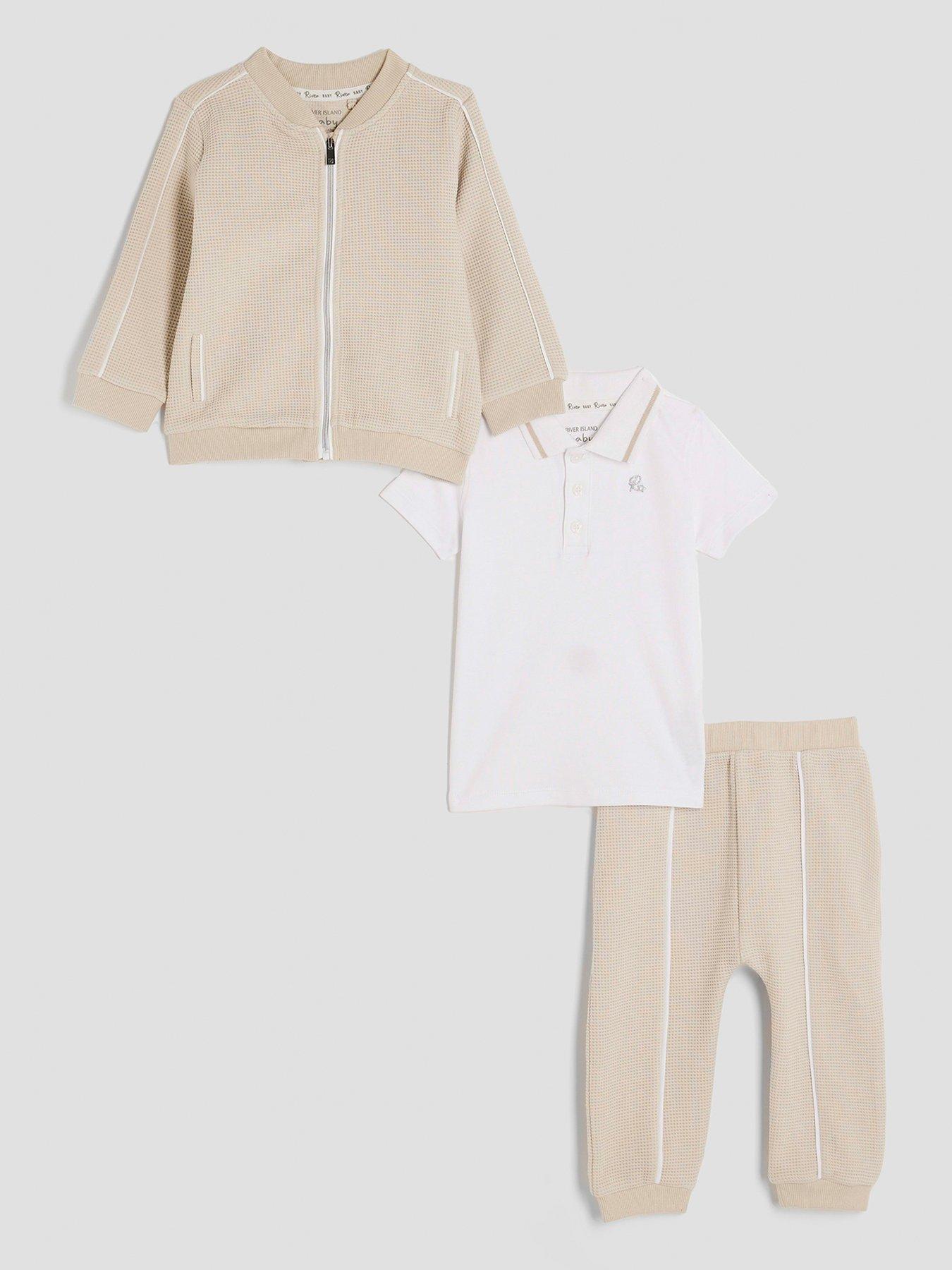 front image of river-island-baby-boys-3-piece-bomber-jacket-set-beige
