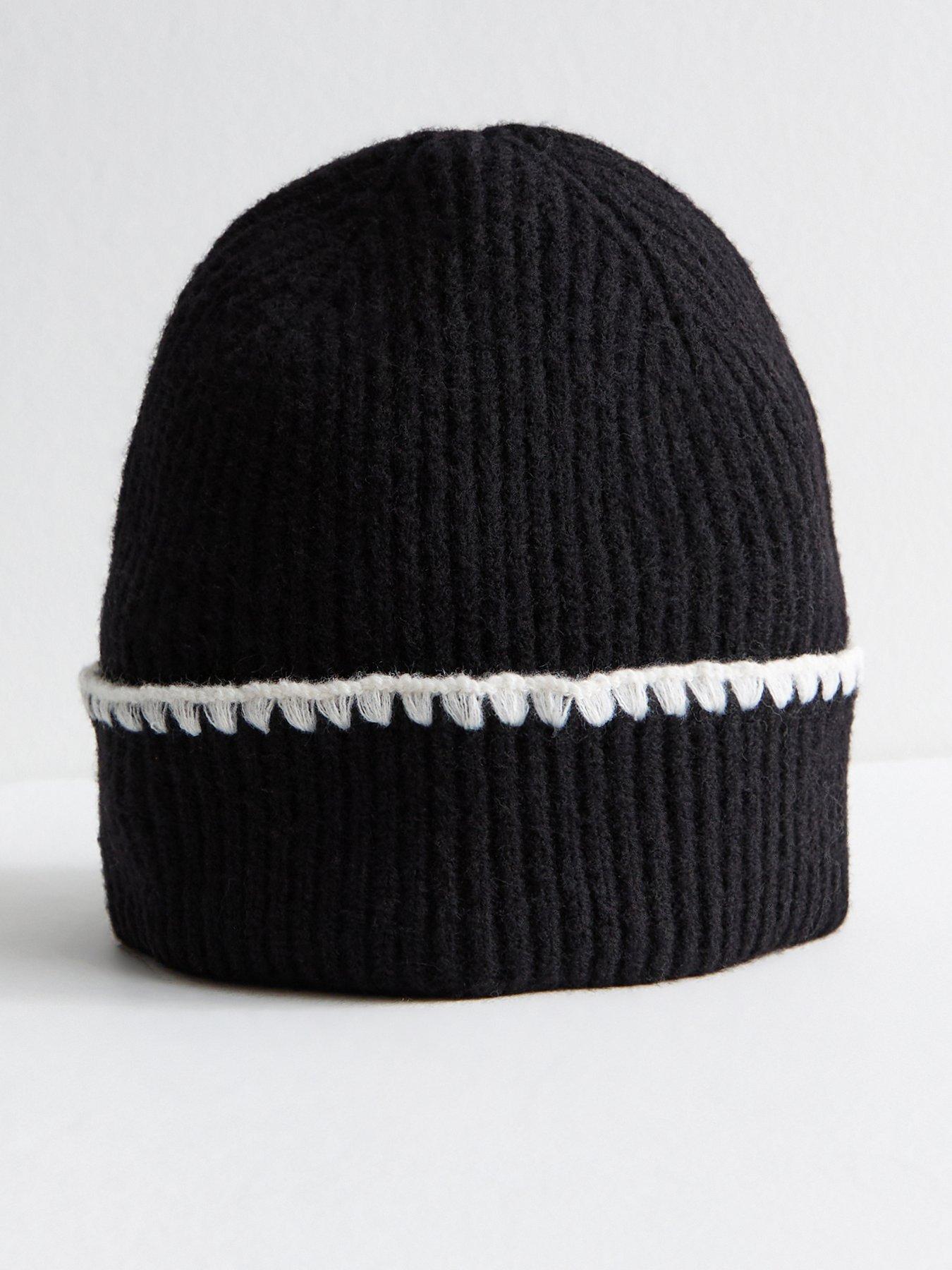 New Look Contrast Whipstitch Trim Beanie - Black