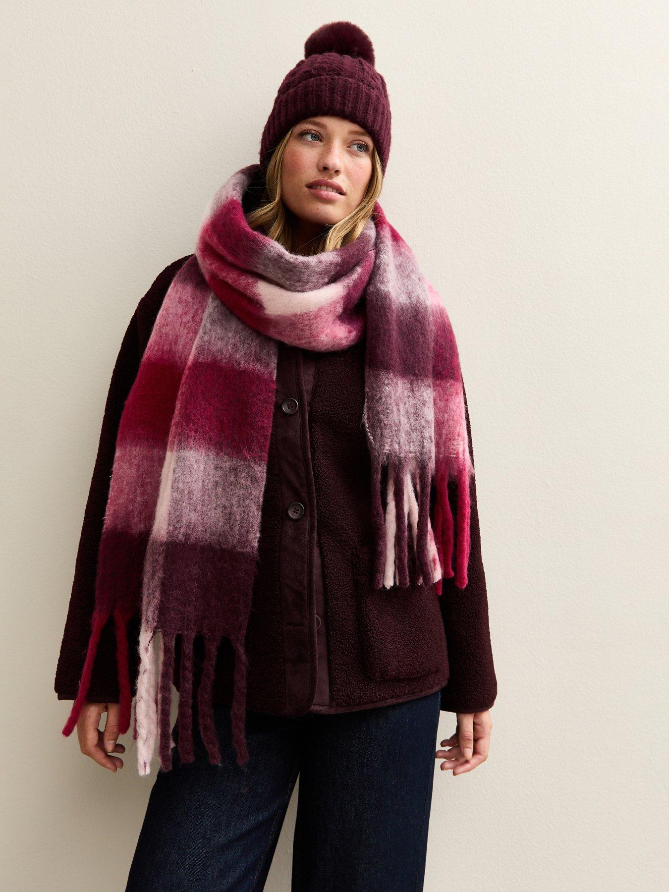 New Look Burgundy Checked Heavyweight Scarf