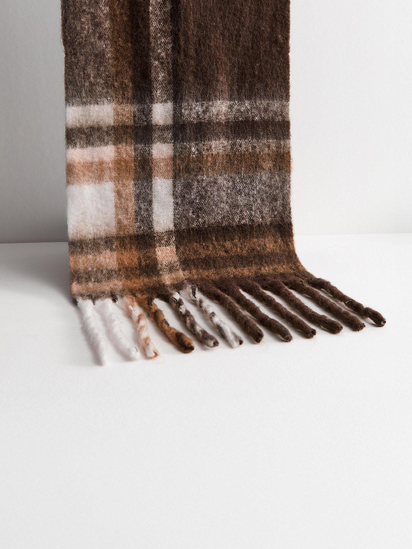 New Look Checked Heavyweight Scarf - Brown
