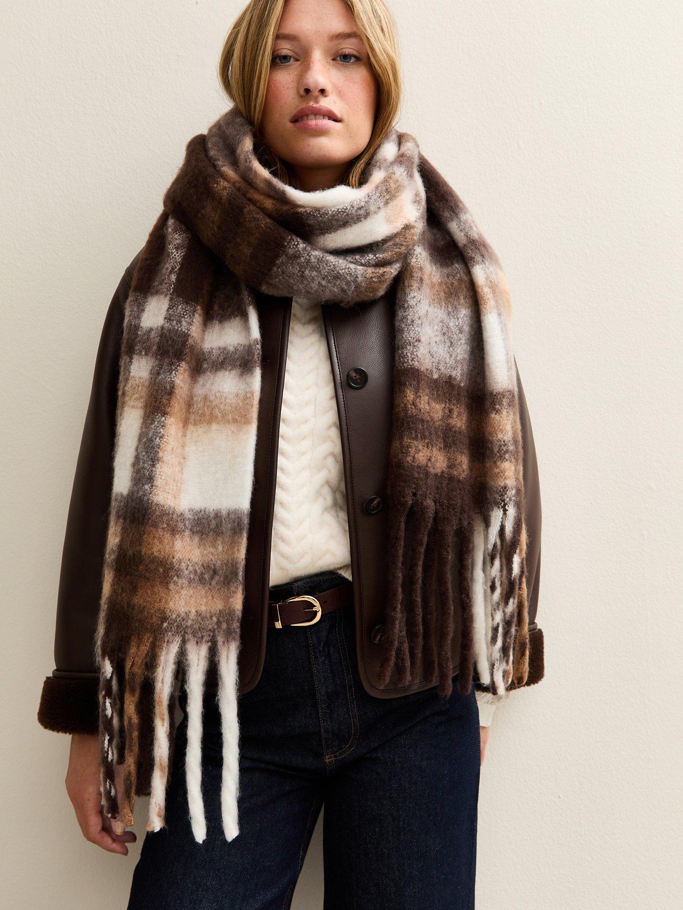  image of new-look-brown-checked-heavyweight-scarf