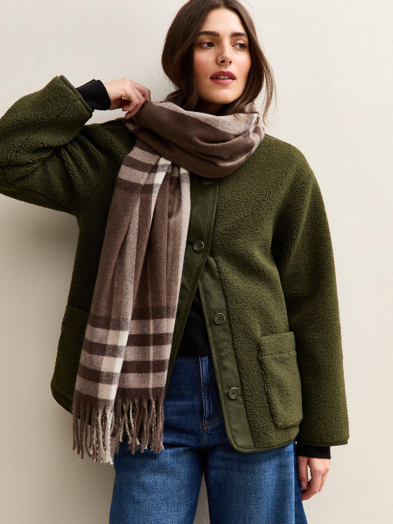  image of new-look-brown-midweight-checked-scarf