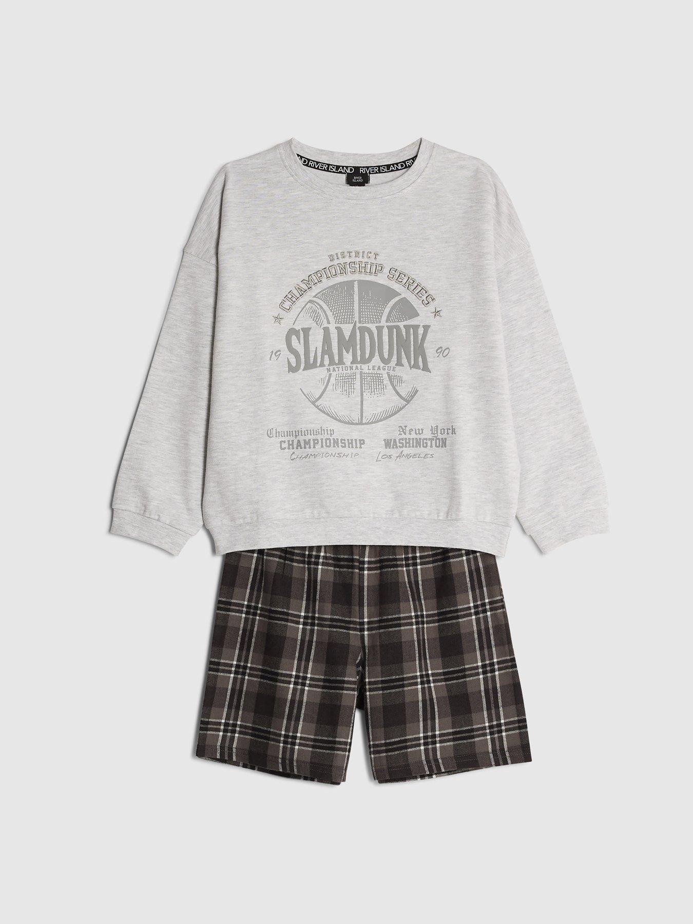  image of river-island-older-boys-slam-dunk-sweat-check-set-grey