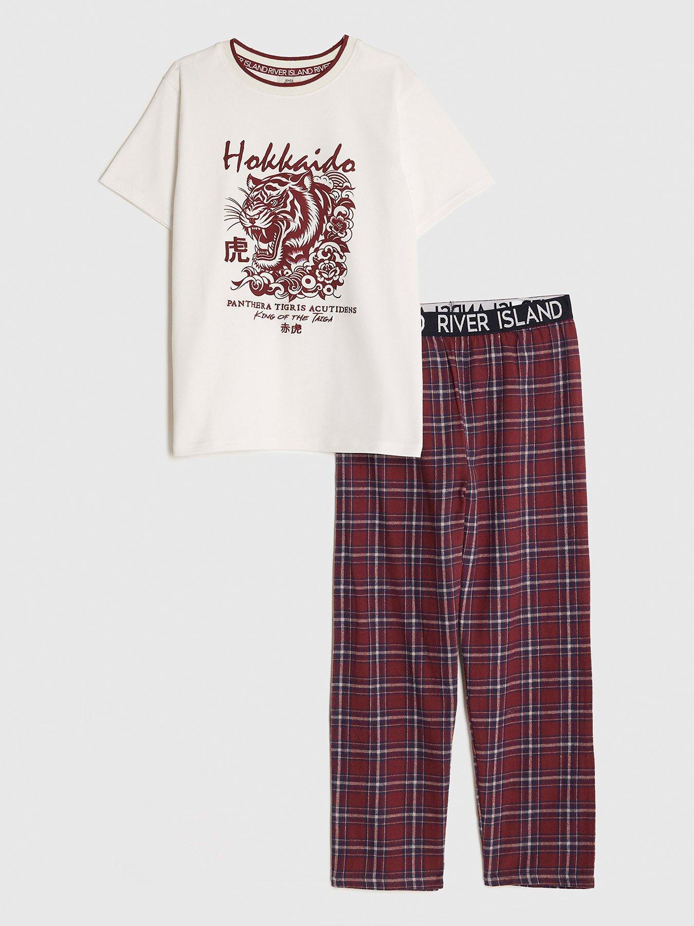 image of river-island-older-boys-japanese-waistband-pyjama-t-shirt-set-red