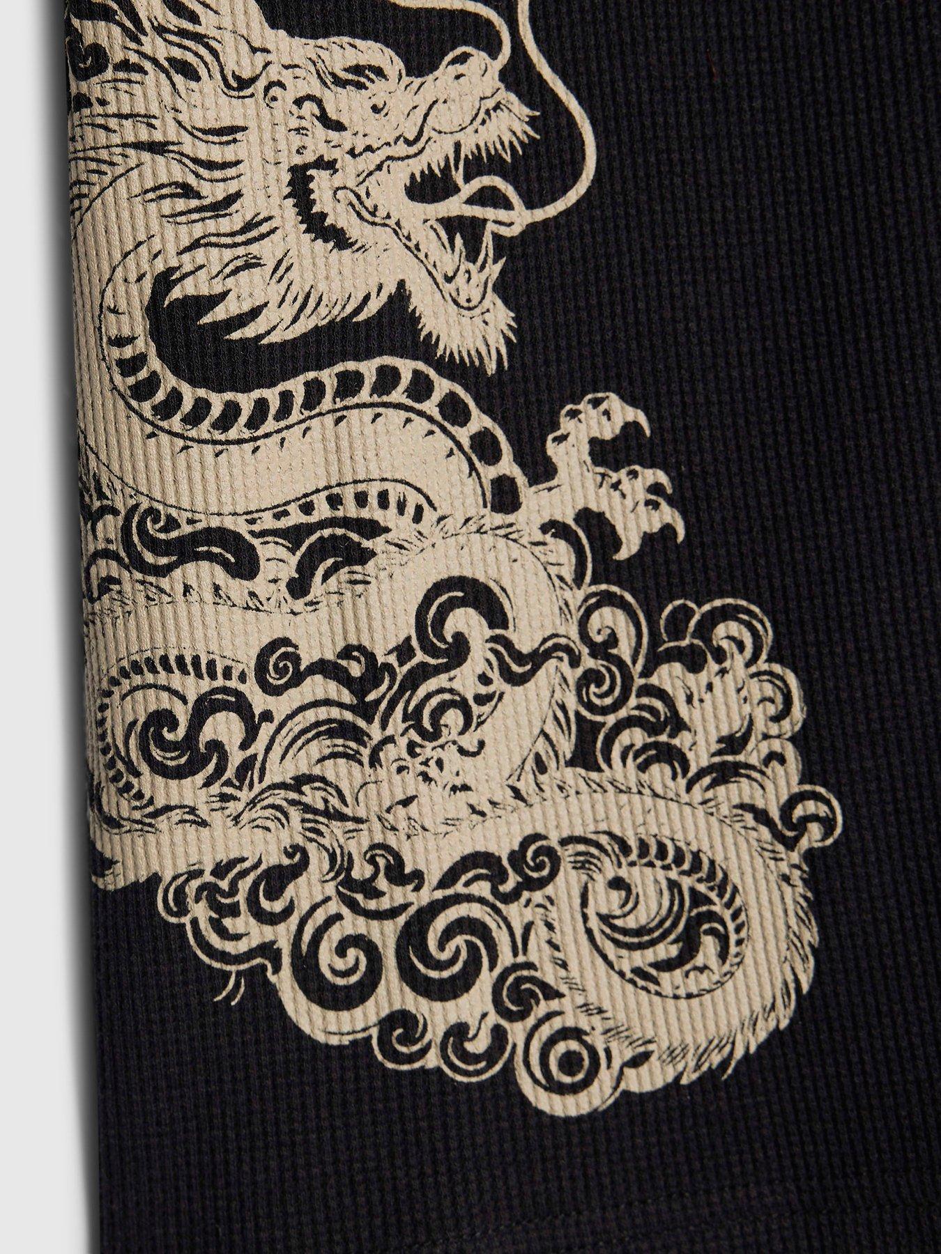 Image 4 of 5 of River Island Older Boys Back Print Japanese Waffle Pyjama Short Set - Black