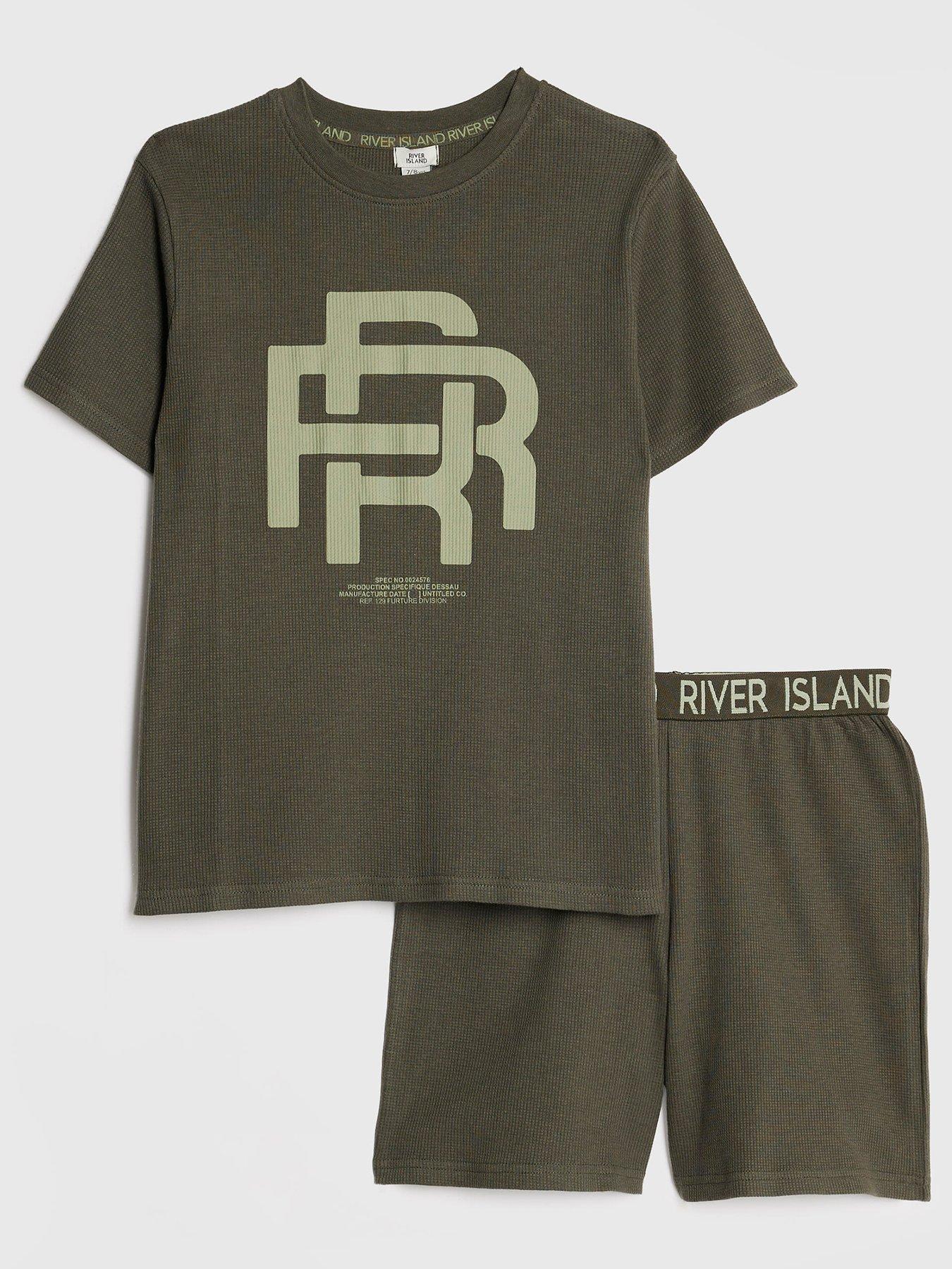 River Island Older Boys Rr Waffle T-Shirt Pyjama Set - Dark Green